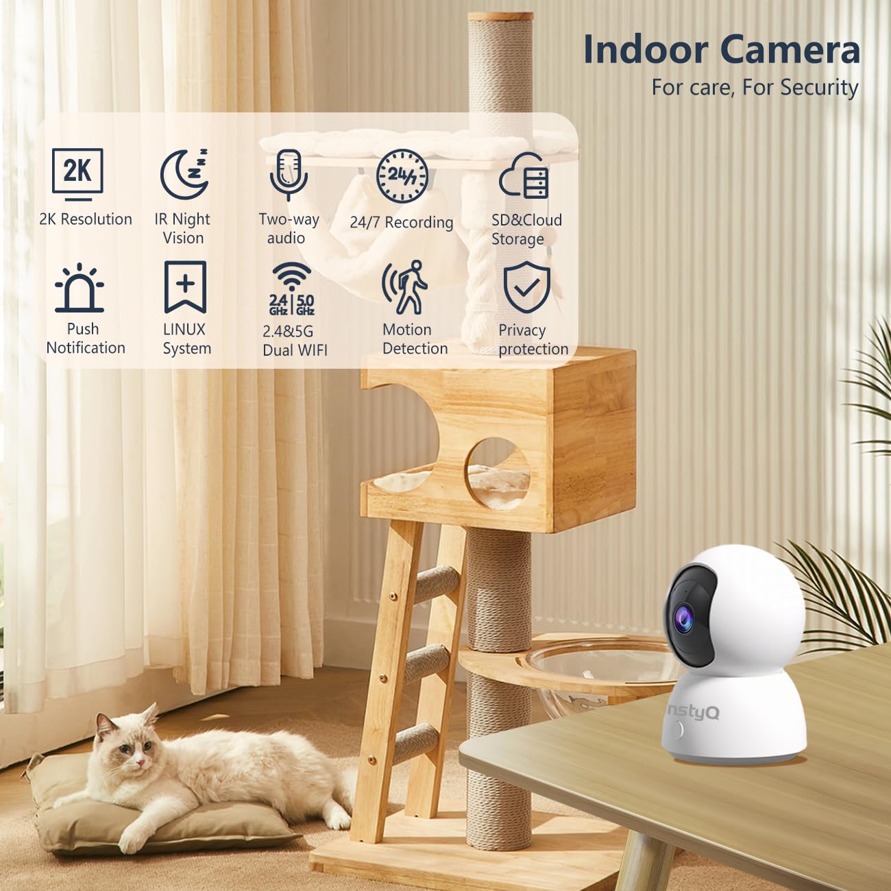 Indoor Security Camera 2K, 5G/2.4G Wifi Camera For Home Security With Auto Tracking, Pan/Tilt, Human/Pet Detection, Sd&Cloud Sto