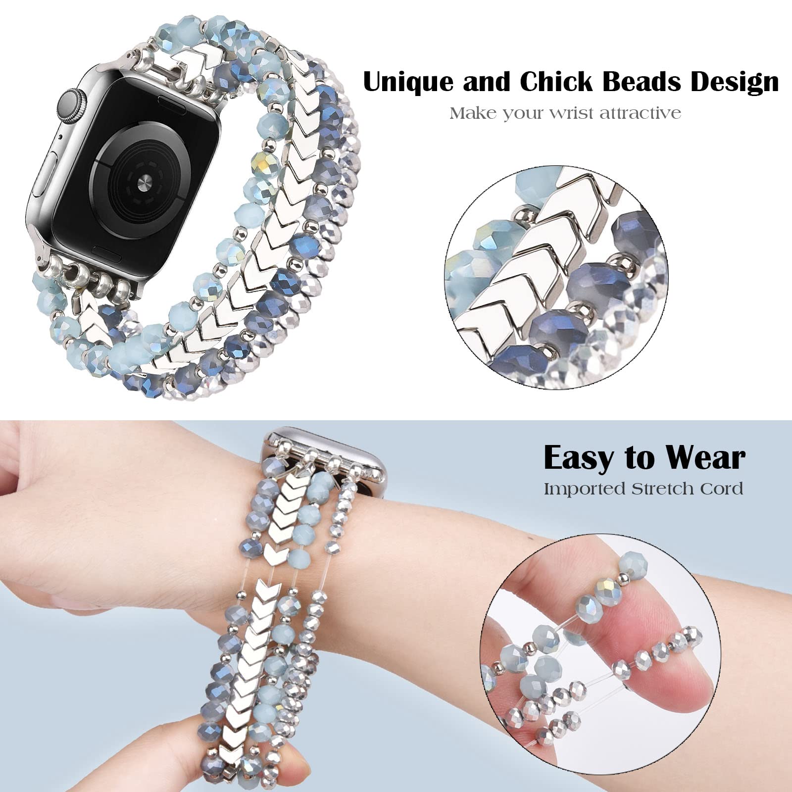 Mofree Beaded Bracelet Compatible With Apple Watch Band 40Mm/38Mm/41Mm/42Mm(Series10) 9/8/7/Se/6/5/4/3/2/1 Women Fashion Handmad