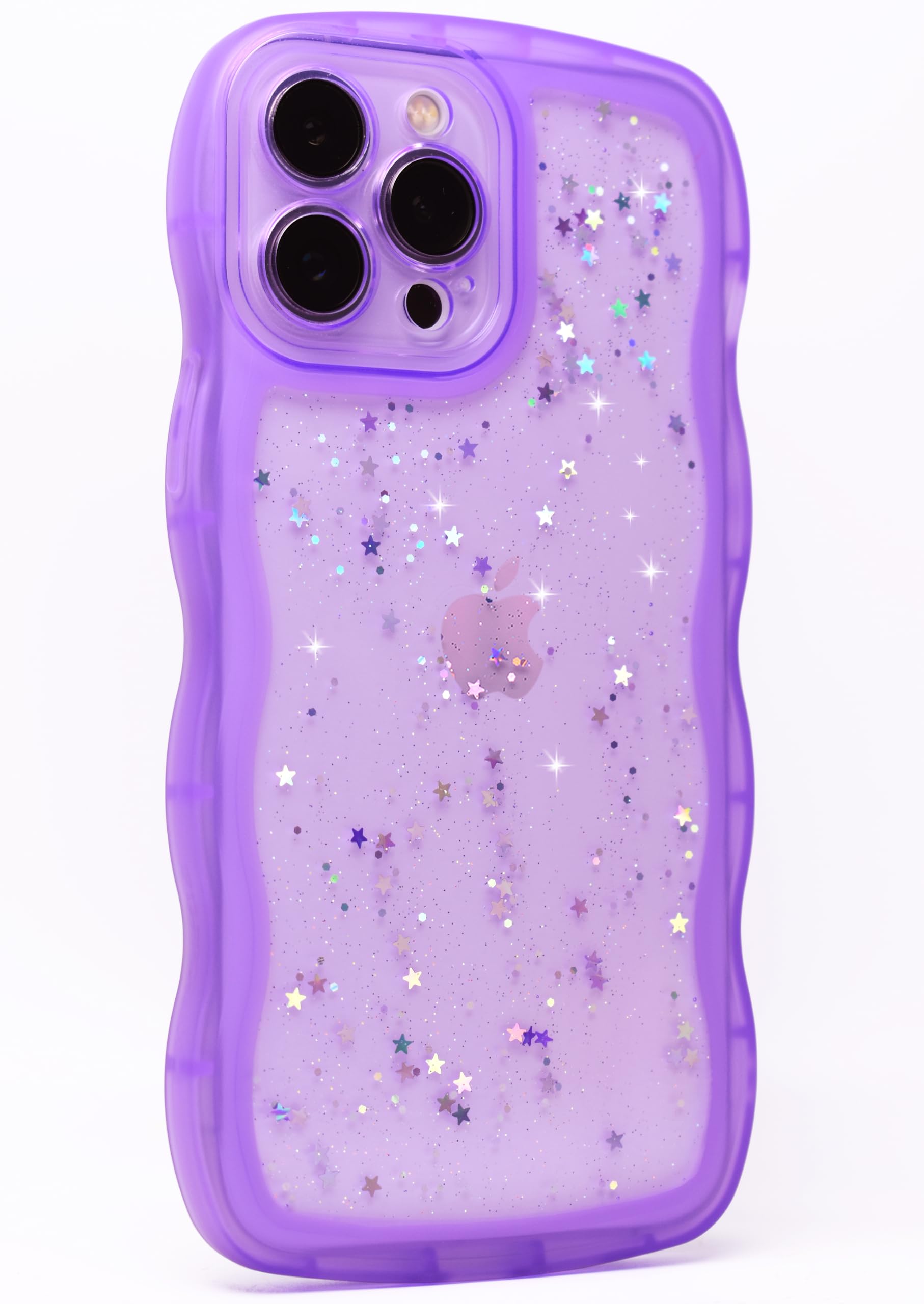 Qokey For Iphone 12 Pro Case 6.1'' Curly Wave Edge Design Transparent Bling Glitter Star Shiny Case Cute Clear Transparent Full