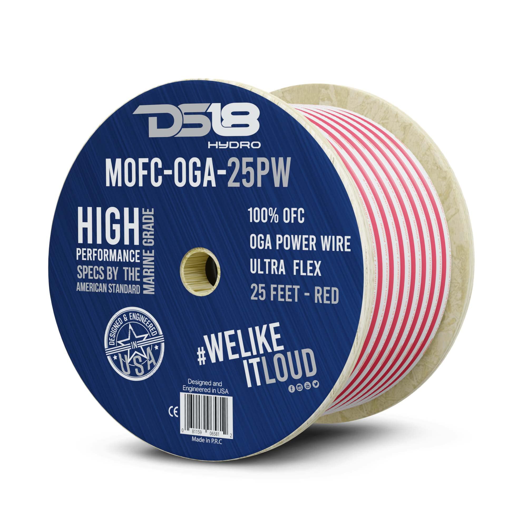 Ds18 Hydro Mofc0Ga25P Marine Wire 0 Gauge 25 Ft Tinned 100% Ofc Oxygen Free Copper Marine Grade White/Red Amplifier Amp Power/Gr
