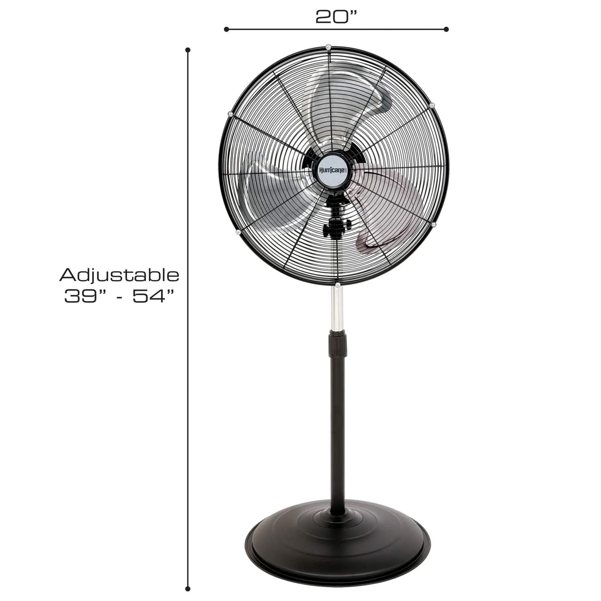 Hurricane Pro 20'' High Velocity Oscillating Metal Stand Fan Powerful 3 Speed Airflow, Adjustable Height For Home, Bedroom, Gara