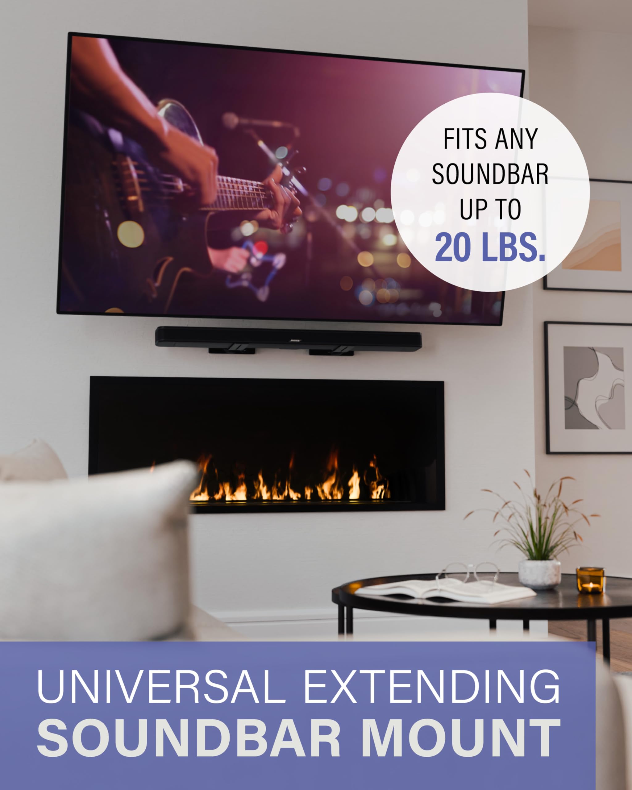 Sanus Universal Extendable Soundbar Wall Mount   Compatible With Most Soundbars, Under Tv Speaker Mounts For An Easy & Secure In
