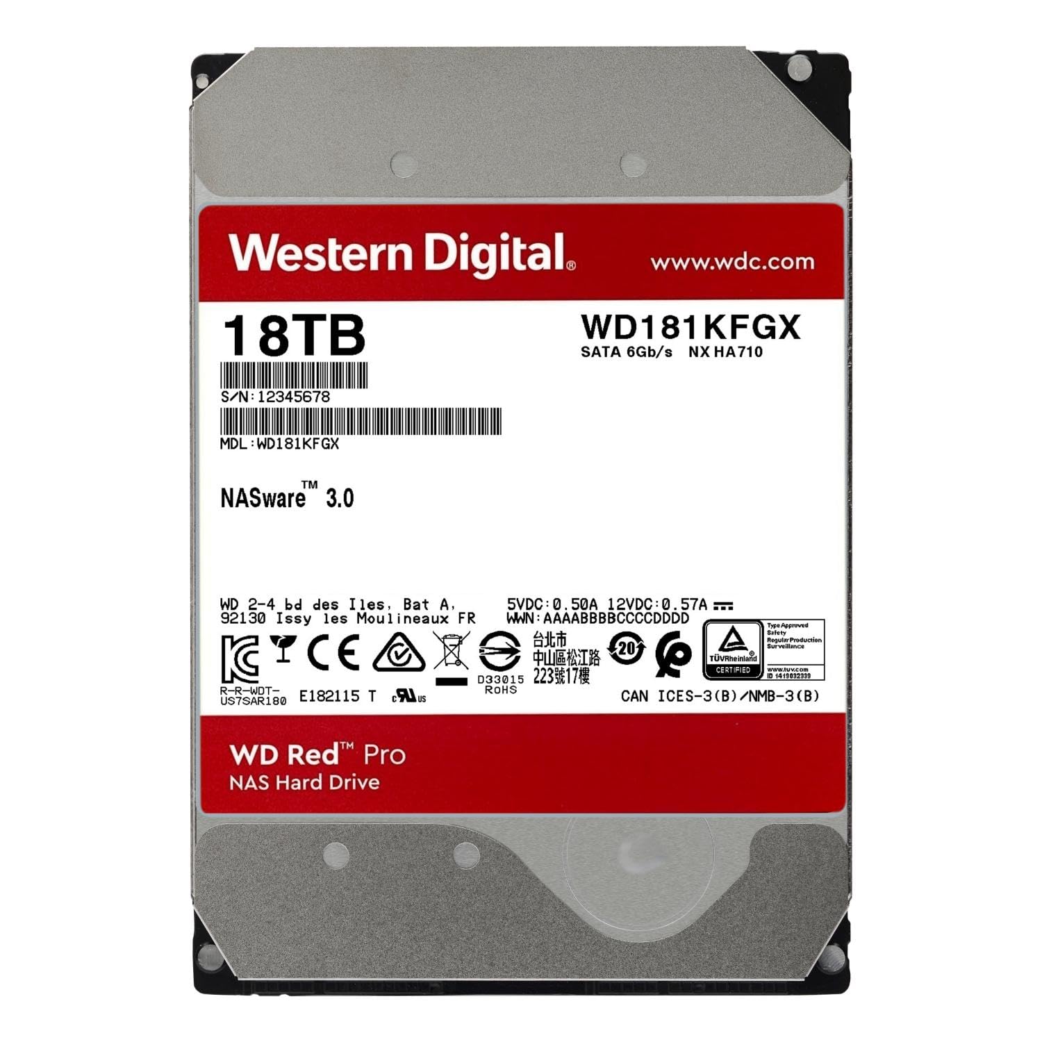 Western Digital 18Tb Wd Red Pro Nas Internal Hard Drive Hdd - 7200 Rpm, Sata 6 Gb/S, Cmr, 512 Mb Cache, 3.5 - Wd181Kfgx