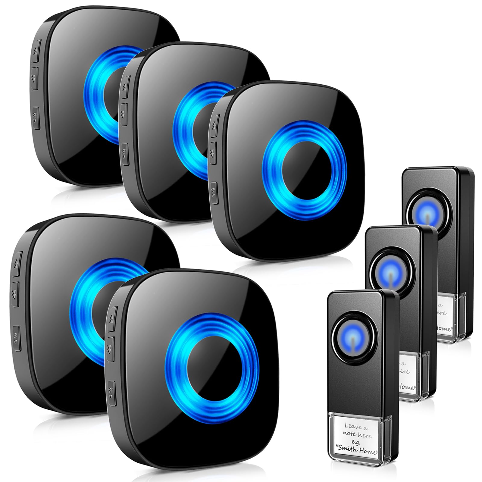 Wireless Door Bells For Home, Physen Waterproof Door Chime Kit Operating At 1300 Ft 58 Chimes 5 Volume Levels Led Strobe, 3 Push