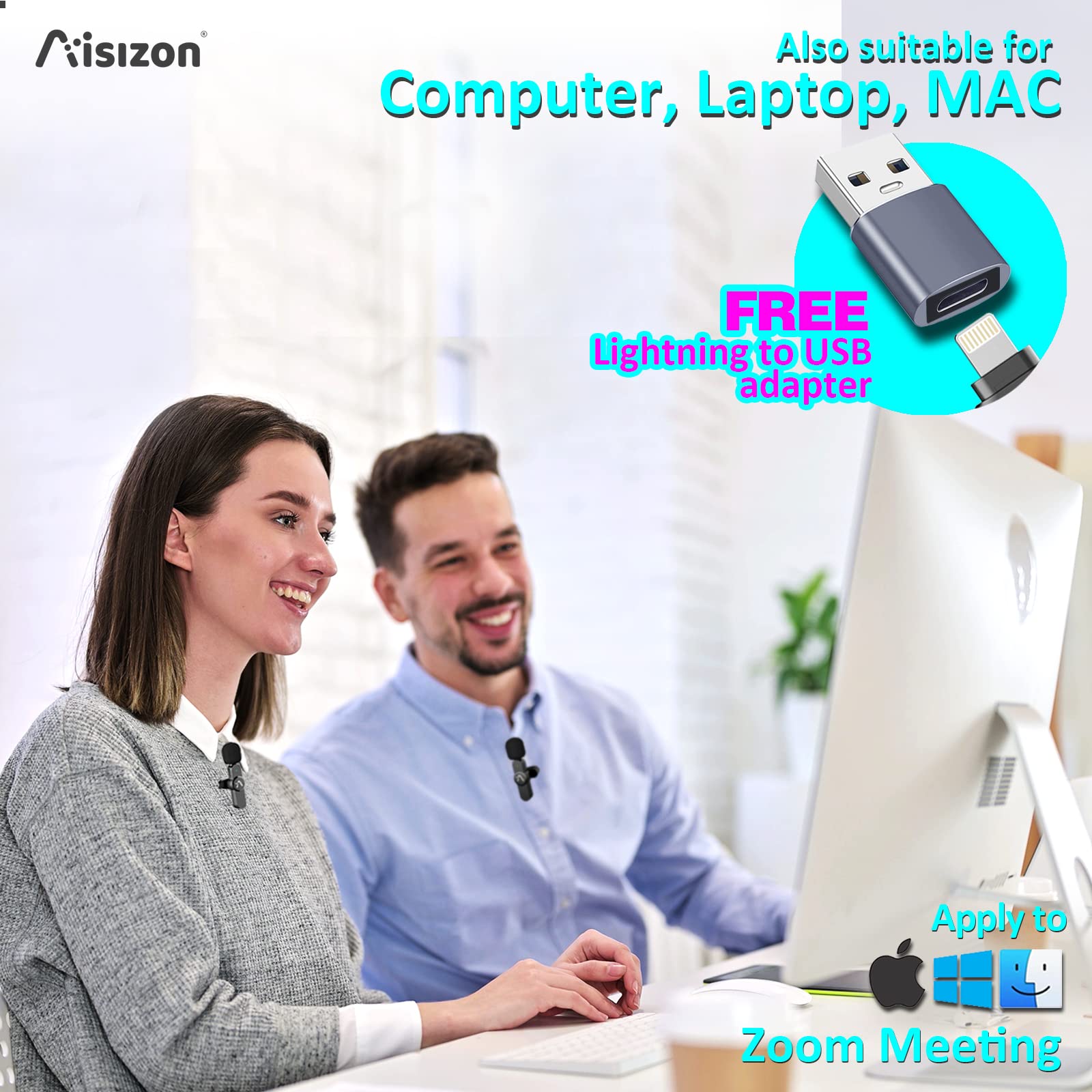 Aisizon Wireless Lavalier Microphone For Iphone, Wireless Clip Mic, Wireless Clip On Microphone A3D, For Iphone, Ipad, Computer,