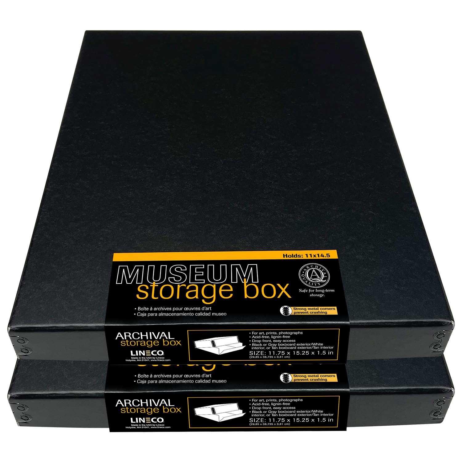 Lineco, 11X14 Black Museum Archival Storage Box, Drop Front Design, 1, 5' Deep, Acid Free With Metal Edge, Preserves Picture Longevity, Organize Photos Or Documents, Crafts, Diy, 2 Pack