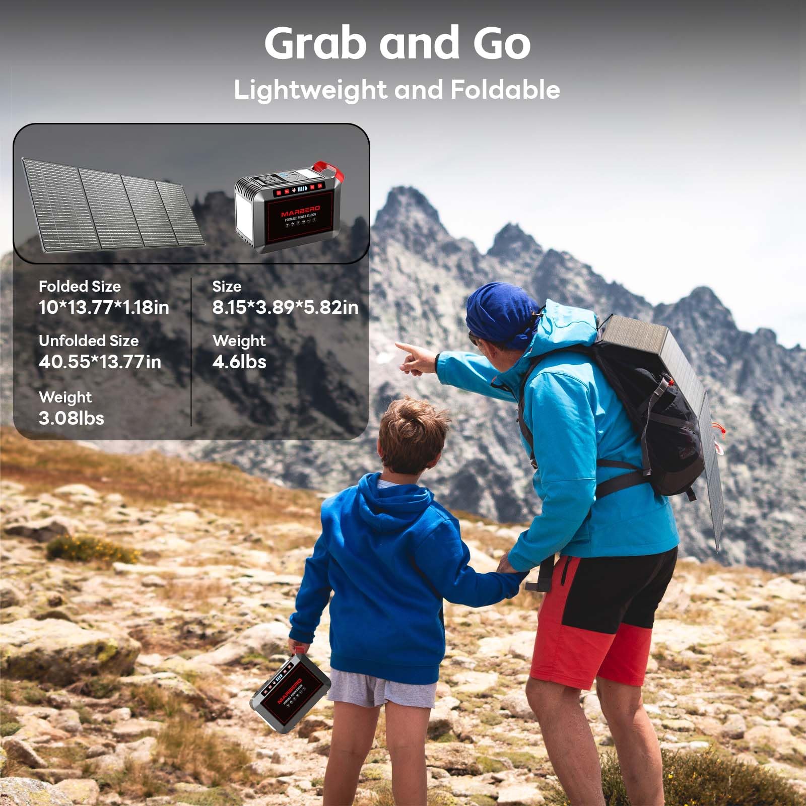 Marbero 237Wh Solar Generator With Solar Panel Included Portable Power Station 300W Pure Sine Wave With Foldable Solar Panel 60W