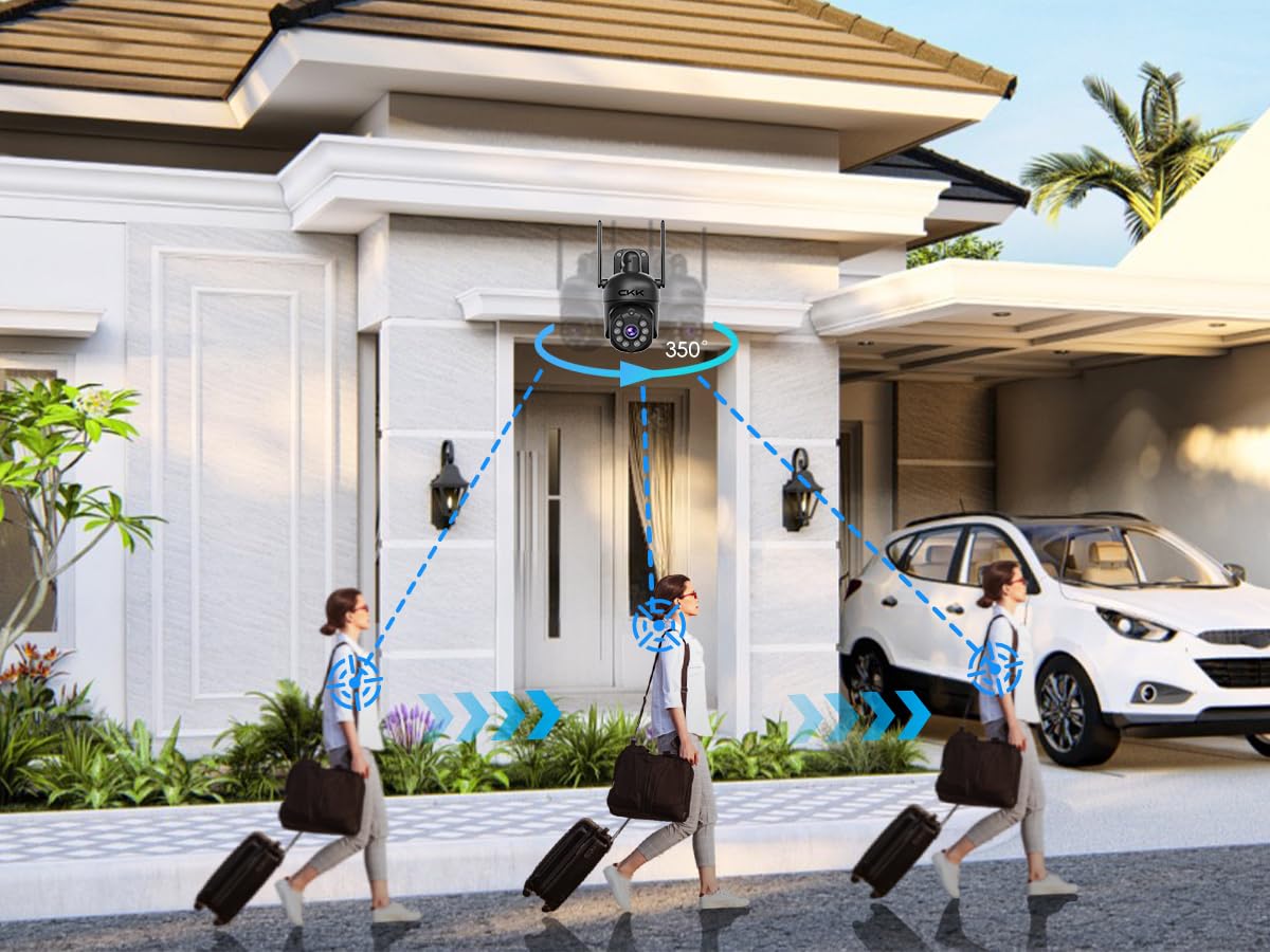 Wireless Security Camera System, 4Pcs 3Mp Ptz Cameras Outdoor Indoor, Ckk Wifi Surveillance Nvr System With Floodlights & Siren Alarm, 2 Way Audio, 24/7 Record, Expandable 10Ch, No Hdd