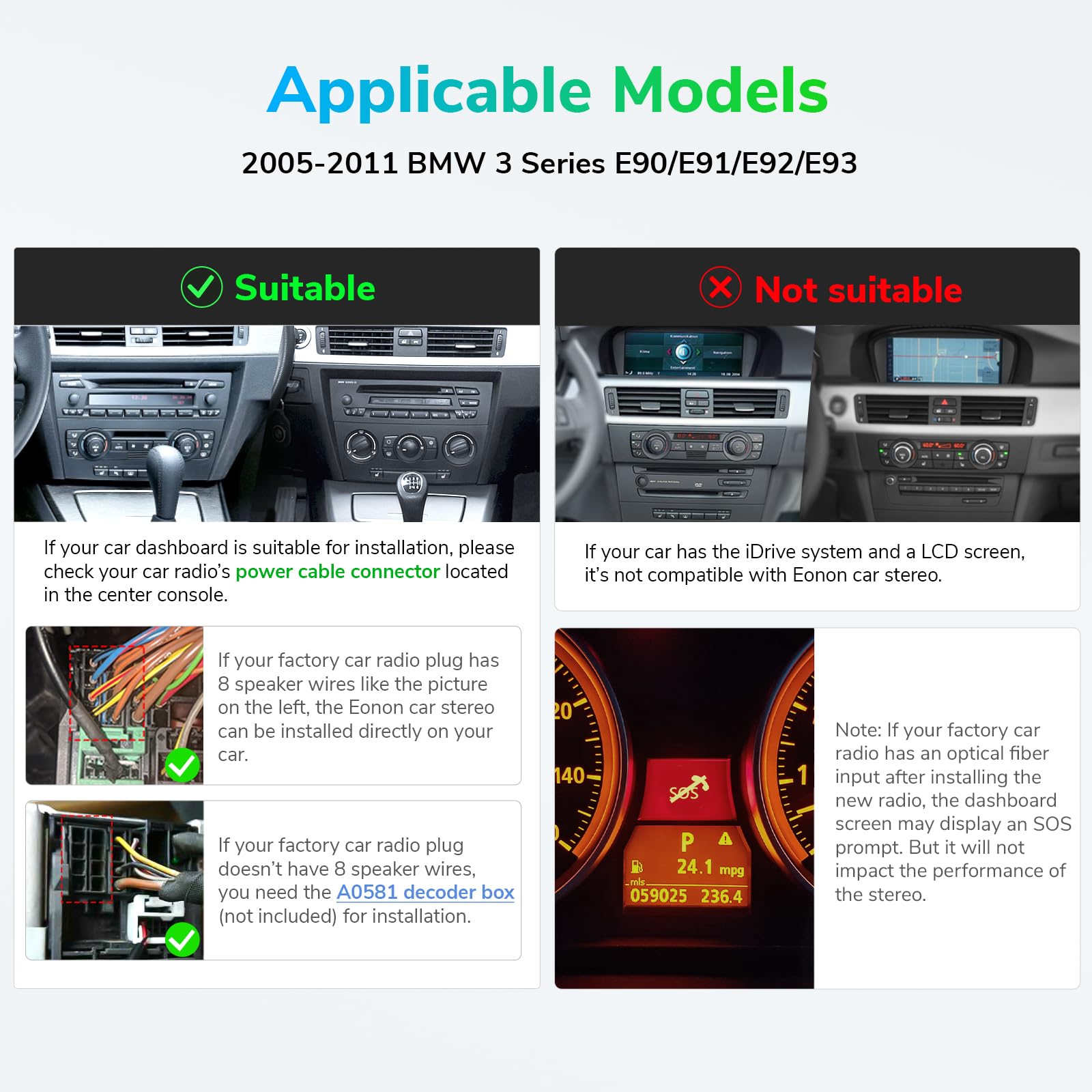 Eonon Android 13 Wireless Carplay & Android Auto Car Stereo Compatible With Bmw 3 Series E90 E91 E92 E93 (2005 2012), Octa Core