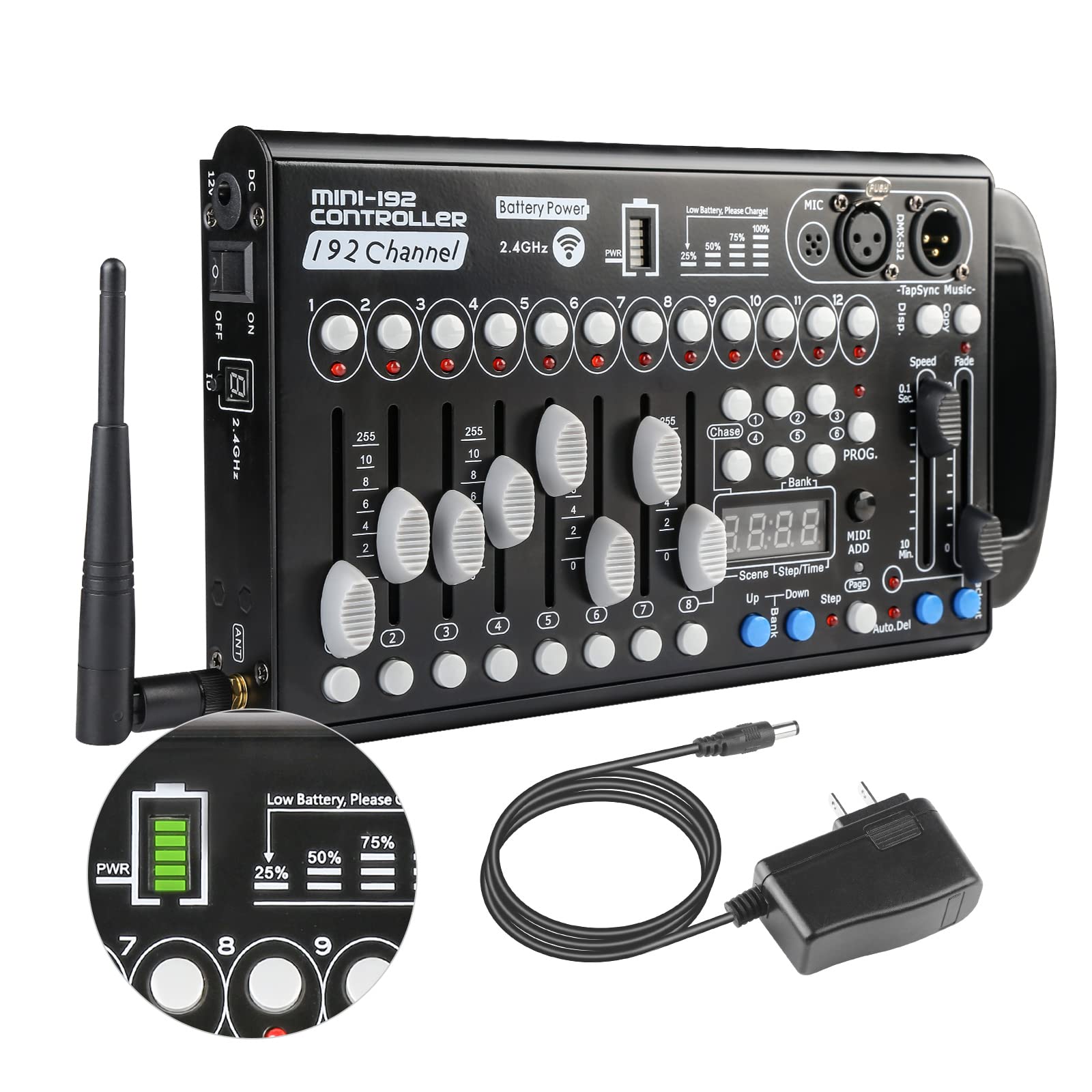 Mad Owl Built In Battery Ultra Thin Portable Dmx512 Console 192Ch Programmable Stage Lighting Controller 240 Different Scenes Fo