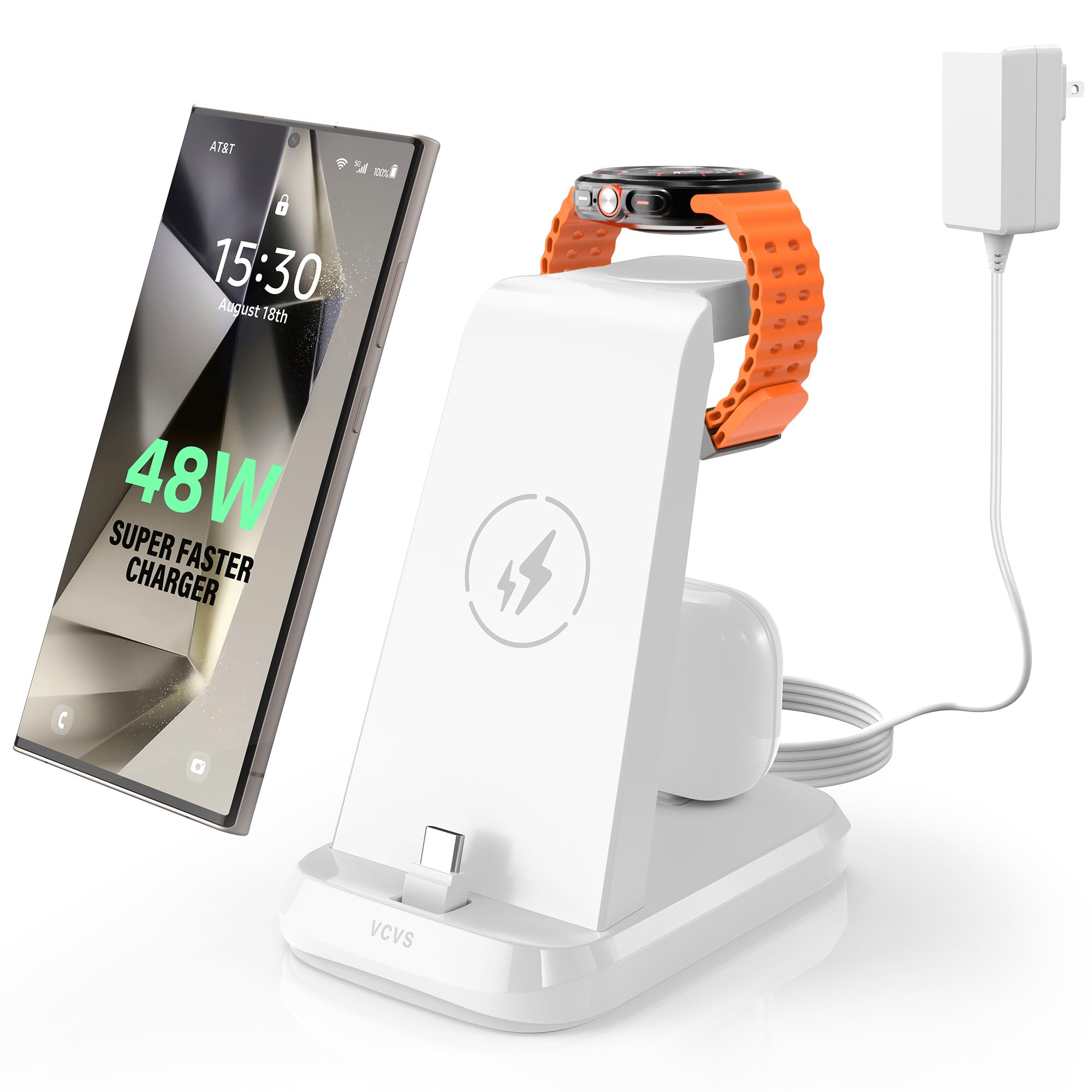 48W Super Fast Charging Station For Samsung Devices, 3 In 1 Charger Via Usb C, Galaxy Watch Charger For Samsung Galaxy Watch Ult