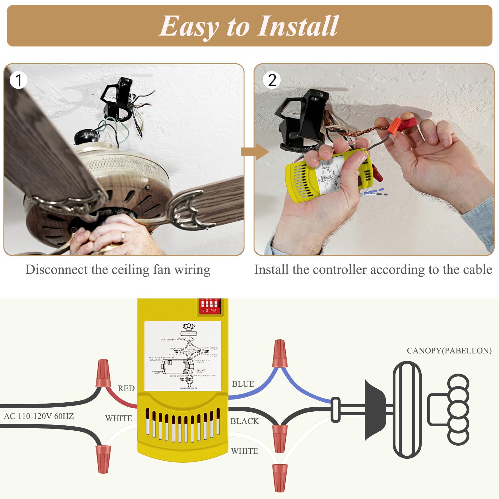 Universal Ceiling Fan Remote Control Kit For Harbor Breeze Hampton Bay, Hunter, Hunter Fan Remote For 3-Speed With Light Dimmer,