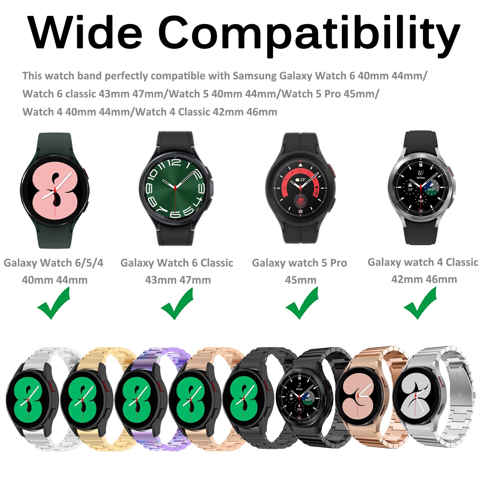 Miimall For Samsung Galaxy Watch 5 Pro 45Mm Band/Watch 5 &4 44Mm 40Mm/Watch 4 Classic 46Mm 42Mm Band Metal, [Upgraded Design]No