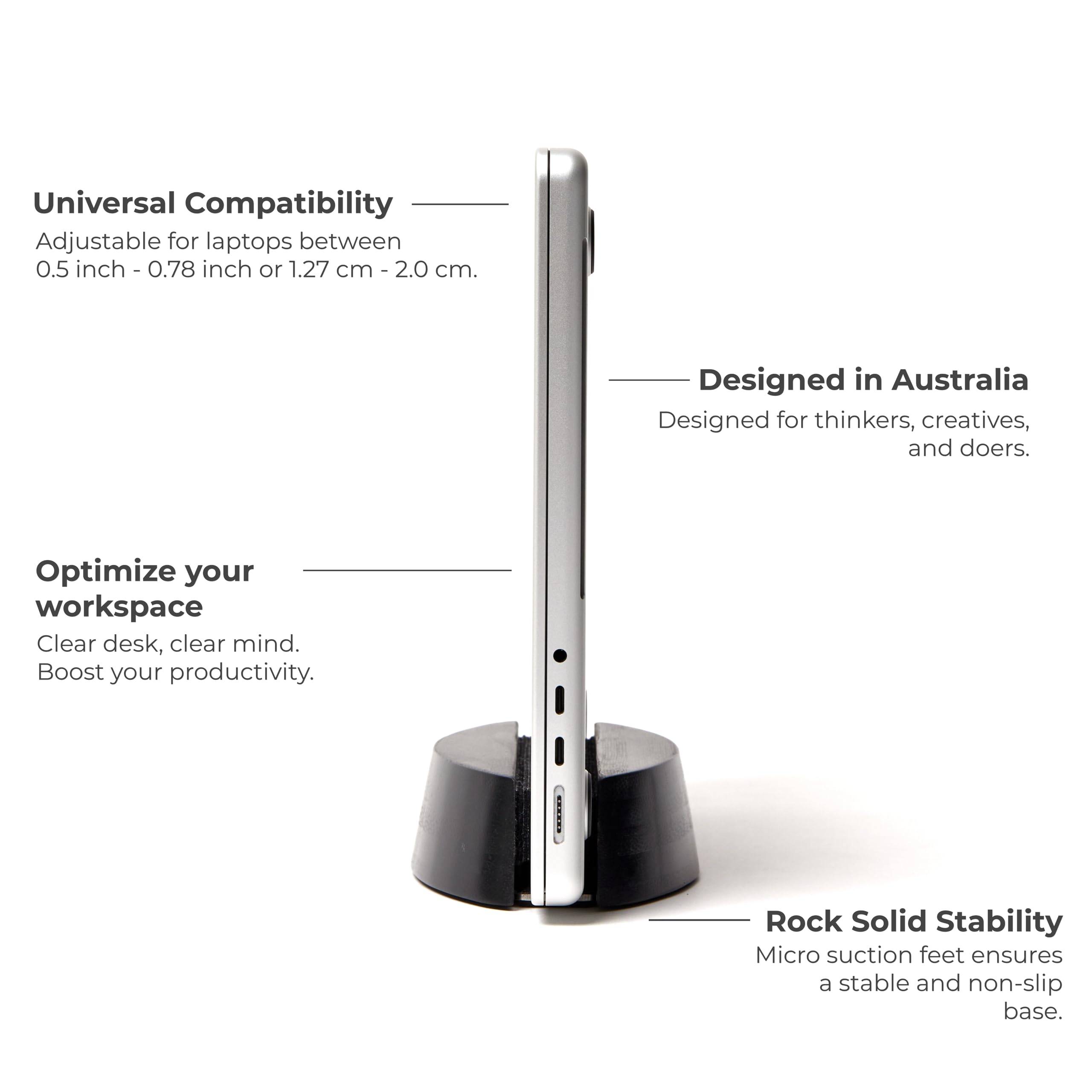 Nordik Vertical Laptop Stand   Black   Premium Laptop Dock And Holder For Home Office, Software Engineers   Space Saving Desk Do