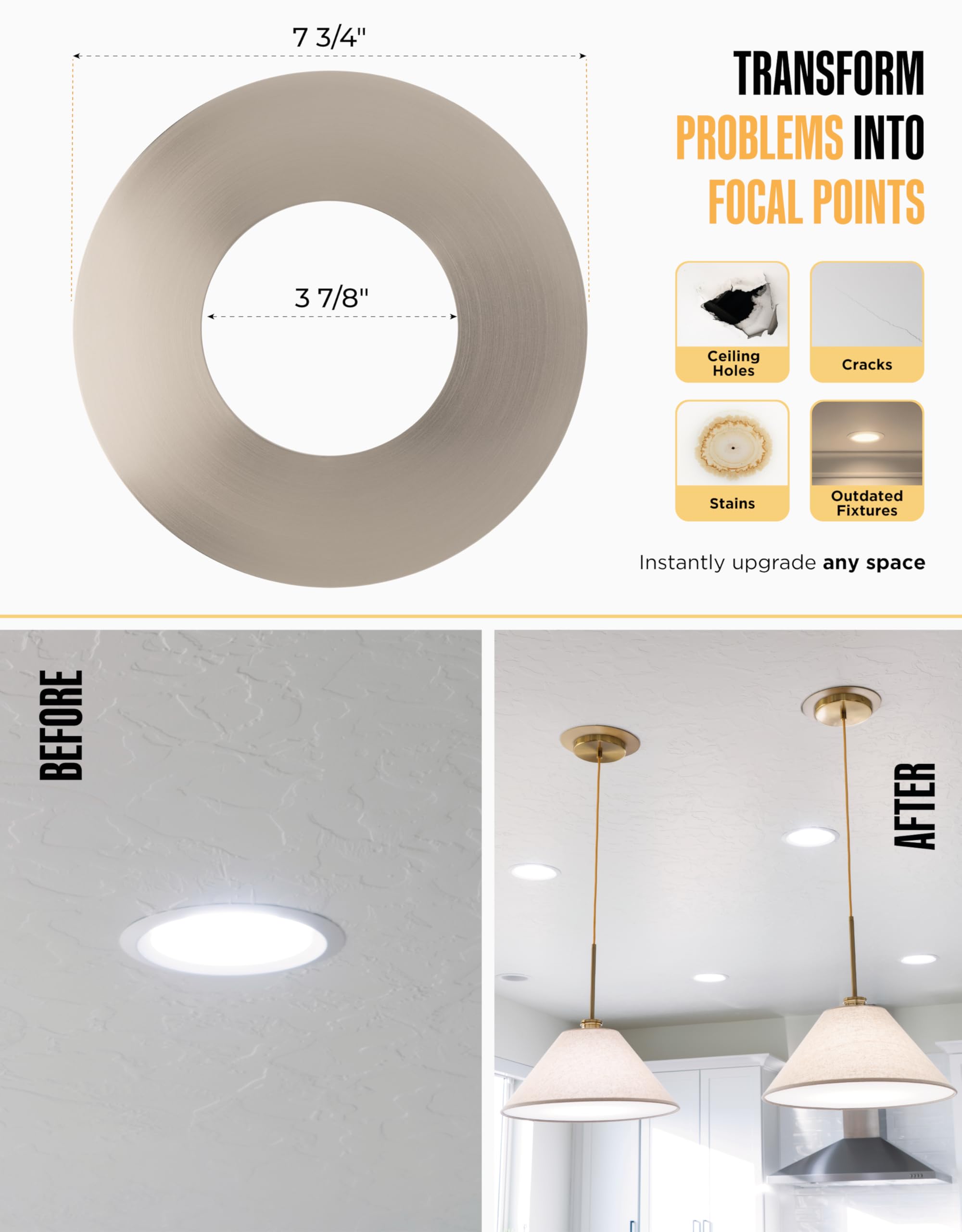 The Can Converter R56 Recessed Can Light Conversion Kit W/ 7 Flat Ceiling Medallion - Home Improvement For 5 & 6 Cans, Converter