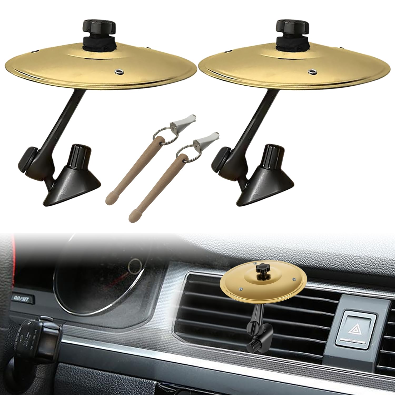 2 Pack Car Cymbal Air Vent, Mini Car Drum Set with Stick, Fun Musical Car Accessory for Drummers & Music Lovers, Durable Cymbal 