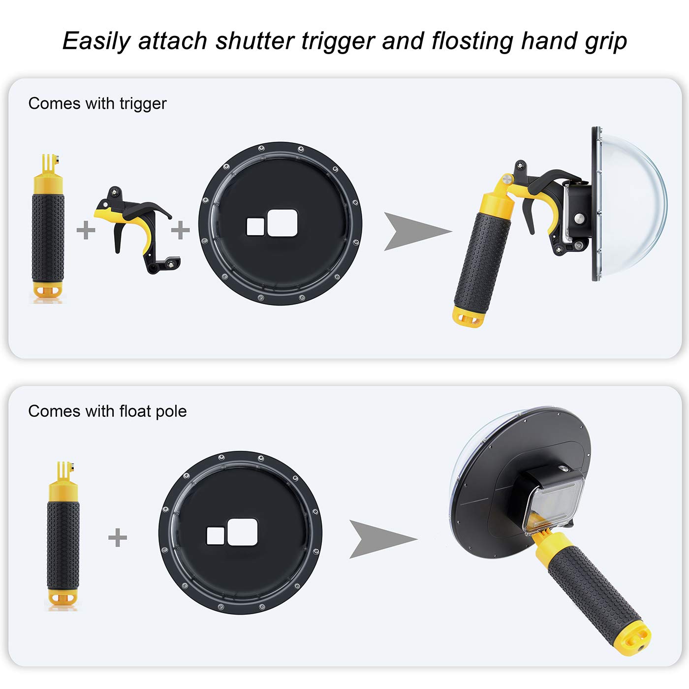 Gepuly Dome Port For Gopro Hero 8 Black, Dome Port Lens With Waterproof Housing Case Shutter Trigger Floating Hand Grip For Hero