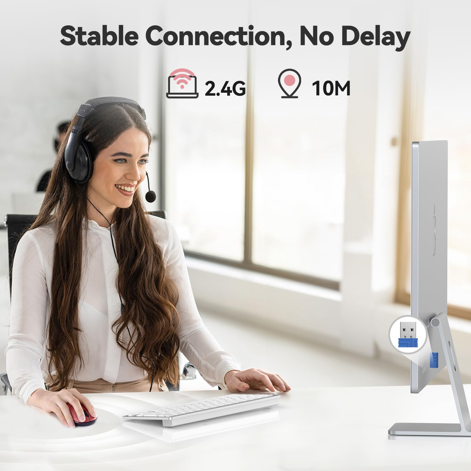 Tecknet Wireless Mouse For Laptop, 2.4G Silent Mouse Quiet Click, Small Portable Computer Mouse, 5 Dpi Levels, Cordless Mice For Pc, Chromebook, Mac   Red