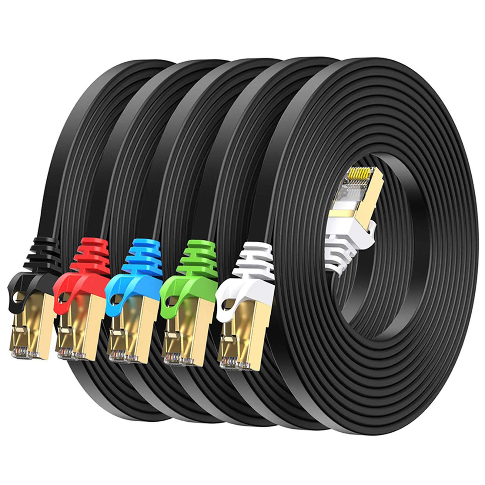 BUSOHE Cat8 Ethernet Cable 5FT 5 Pack Multi Color, Cat-8 Flat RJ45 Computer Internet LAN Network Ethernet Patch Cable Cord, 40Gb