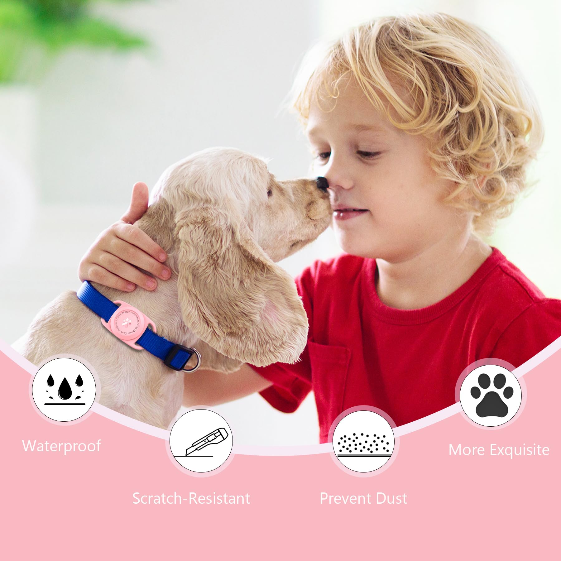Airtag Dog Collar Holder, [1 Pack] Waterproof Protective Case For Apple Airtag, Durable & Lightweight With Full Body Protection, Soft Silicone, Pink
