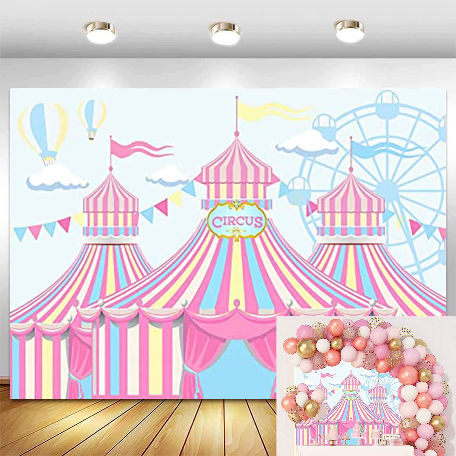 Yeele Pink Circus Backdrop Carnival Carousel Circus Tents Background For Photography Happy First 1St Birthday Backdrops Ferris H