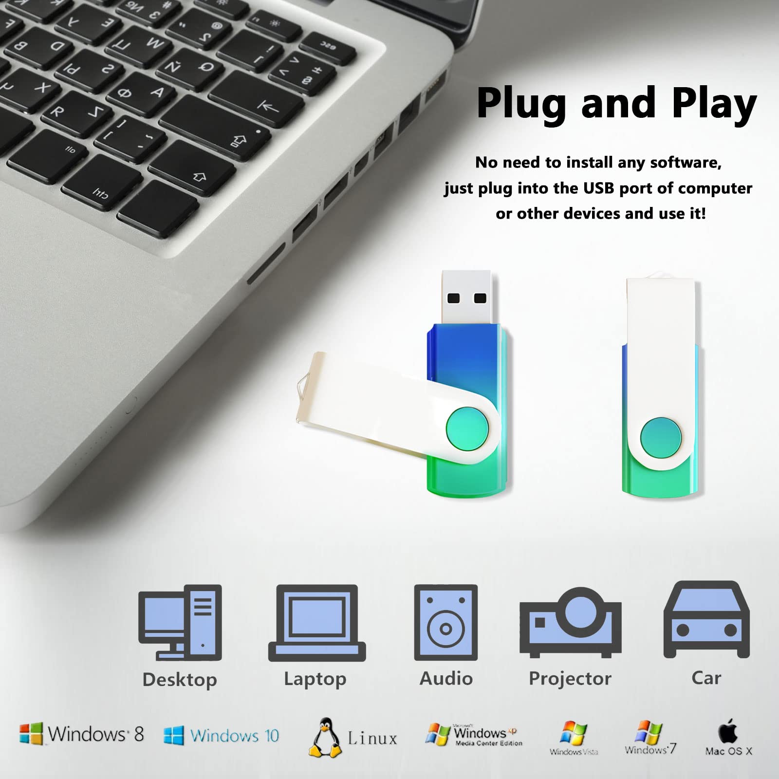 128Mb (Not 128Gb) 10 Pack Usb Flash Drives Gradient Color Usb 2.0 Memory Stick Wholesale Bulk Swivel Design Thumb Drive For Data
