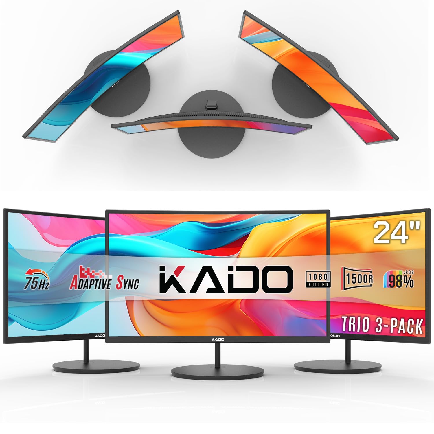 Kado 3-Pack 24 Curved 1500R 1920x1080 75Hz Full HD Computer Monitor