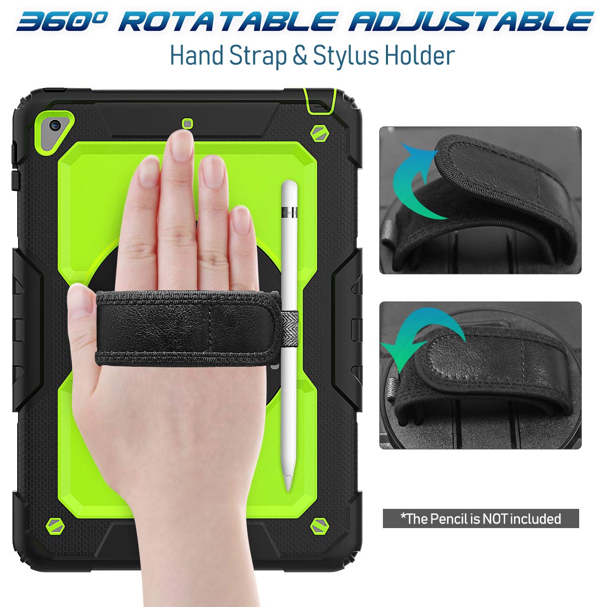 Timecity Case For Ipad 6Th/ 5Th Generation 9.7 Inch 2018/2017 Case With Rotating Stand Handle Strap, Full Body Silicone+Pc Durab