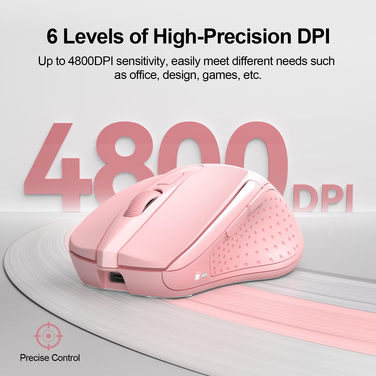 Tecknet Rechargeable Wireless Mouse, 2.4G Silent Mouse, Quiet Click, 6 Adjustable 4800 Dpi, Cordless Computer Mouse, Ergonomic Mouse For Laptop, 6 Buttons Usb A Mouse For Chromebook, Ergo Grip   Pink