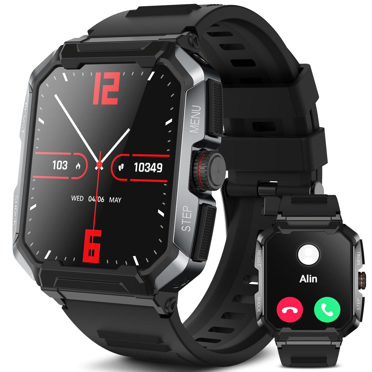 Military Smart Watches For Men(Answer/Make Call),1.85 '' 400Mah Smartwatch Ip68 Waterproof Fitness Tracker Watch With Heart Rate
