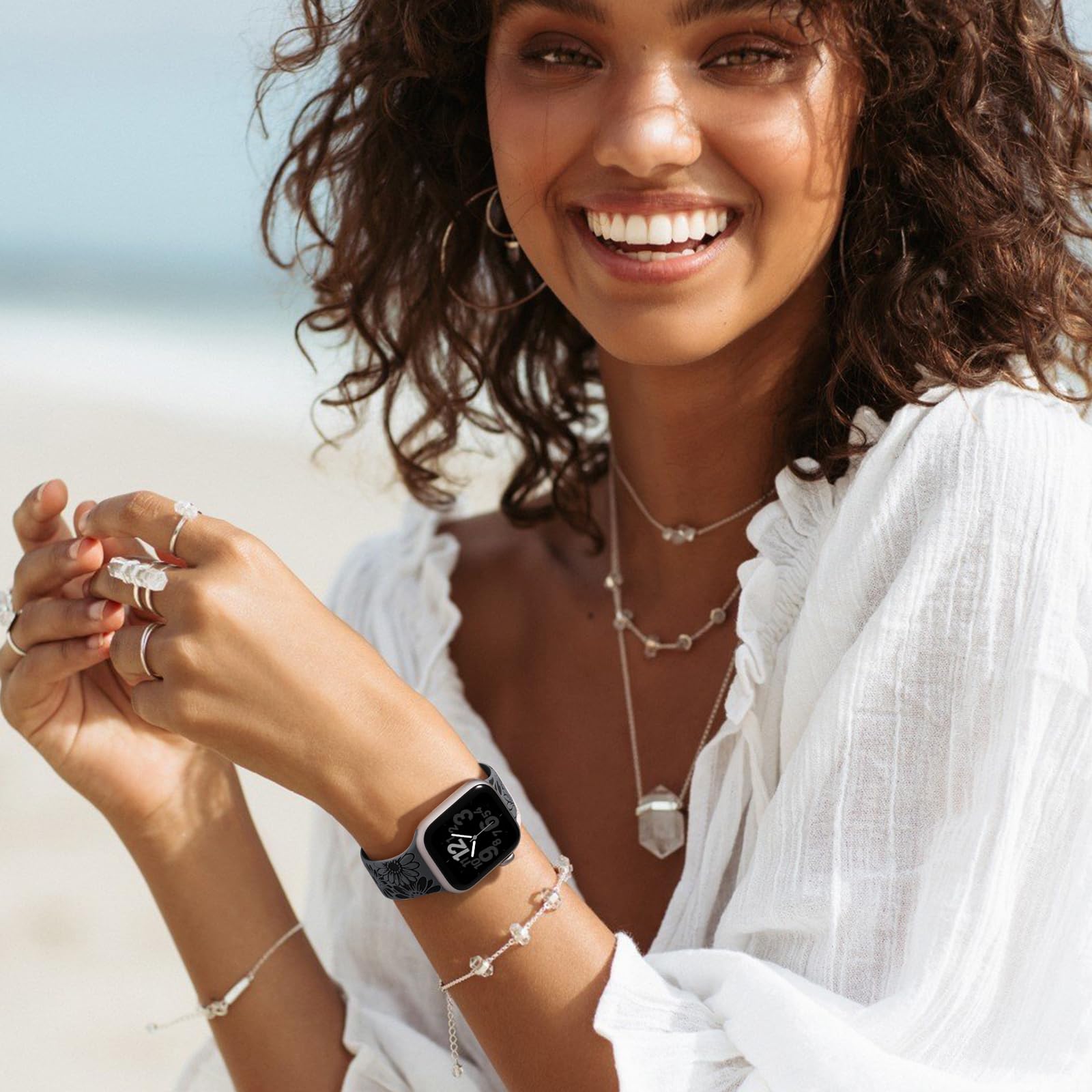 Daqin Compatible With Apple Watch Bands 40Mm 41Mm 38Mm For Women, Cute Flower Soft Silicone Breathable Sport Iwatch Bands For Ap