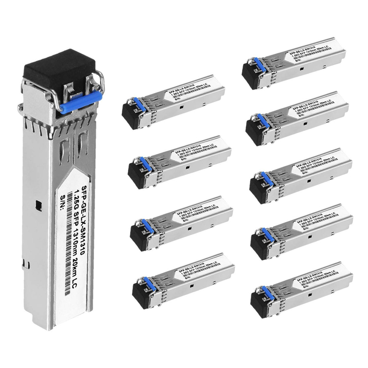 10Pcs Sfp Network Transceiver Module, 1.25 Gigabit Single Mode Lc Duplex 1000Base Lx Dual Fiber Sfp 20Km 1310Nm