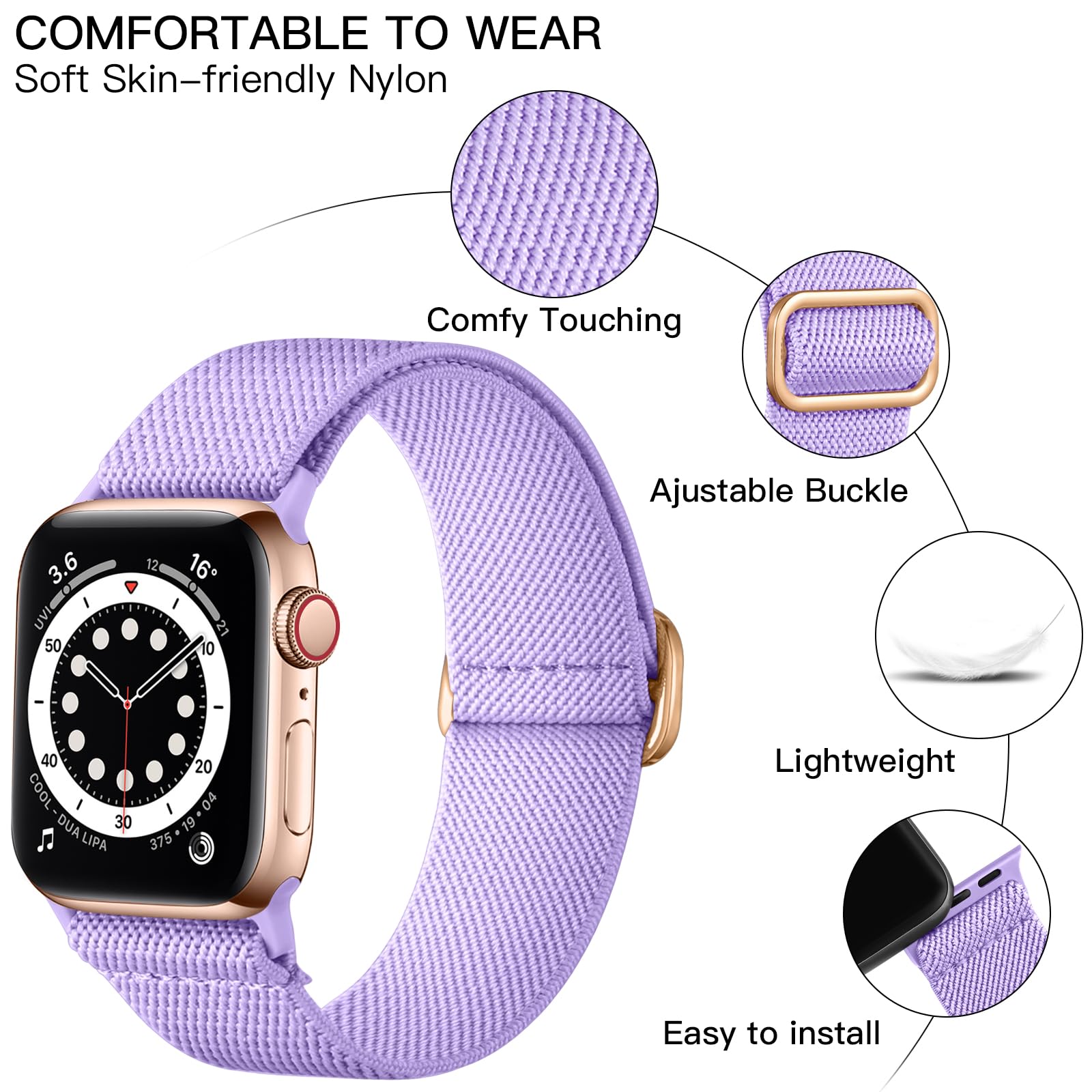 Lerobo Compatible With Apple Watch Ultra 2 Bands 49Mm Series 9 10 46Mm 45Mm Se Sport Band 44Mm 42Mm Men Women Stretchy Nylon Sol