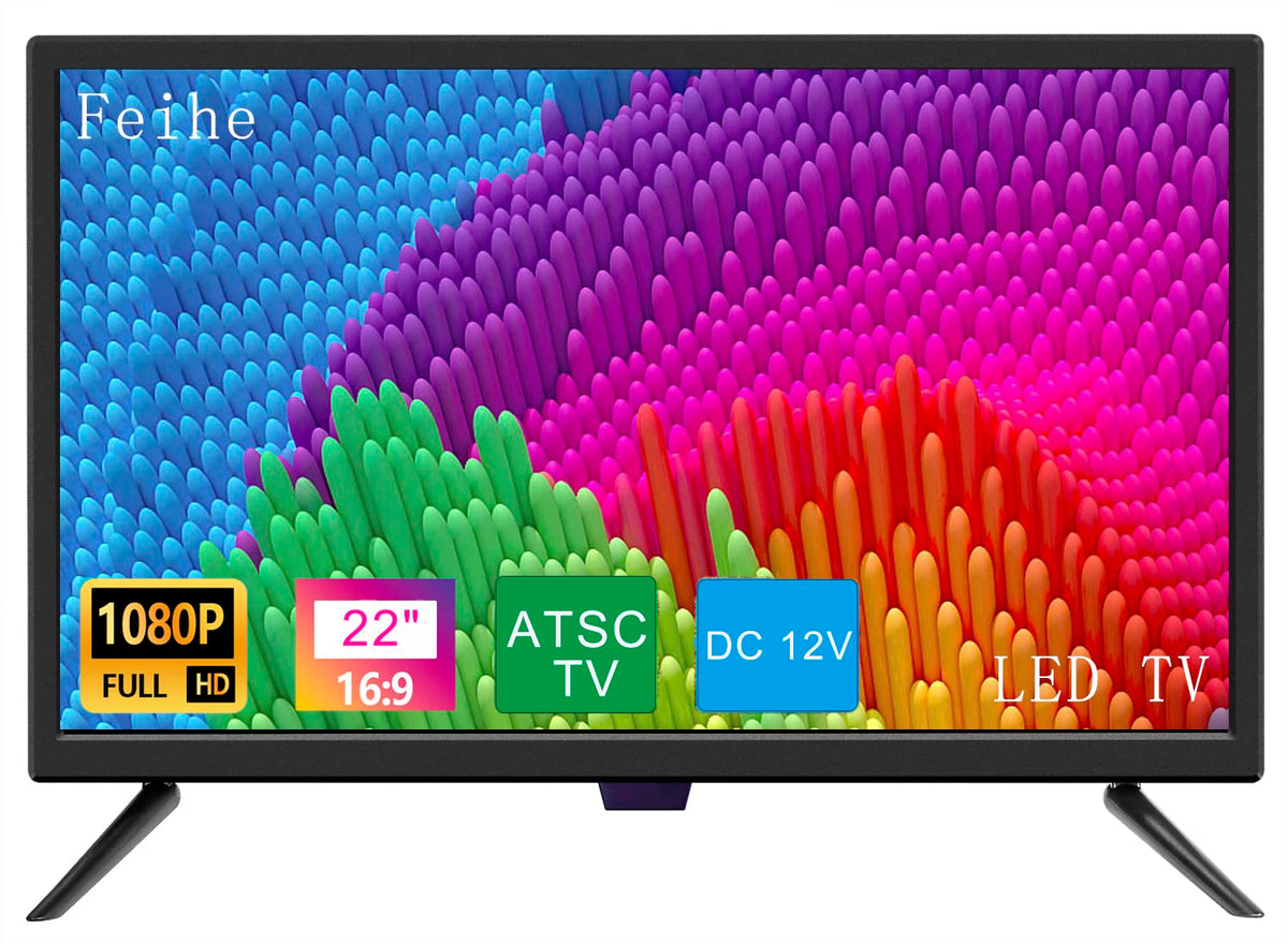 Feihe 22 Inch Tv, Fhd Led Flat Screen Tv 1080P Ips Display W/Digital Dual Tuners Atsc/Hdmi/Vga/Av/Usb, 12 Volt Rv Tv Suitable Fo