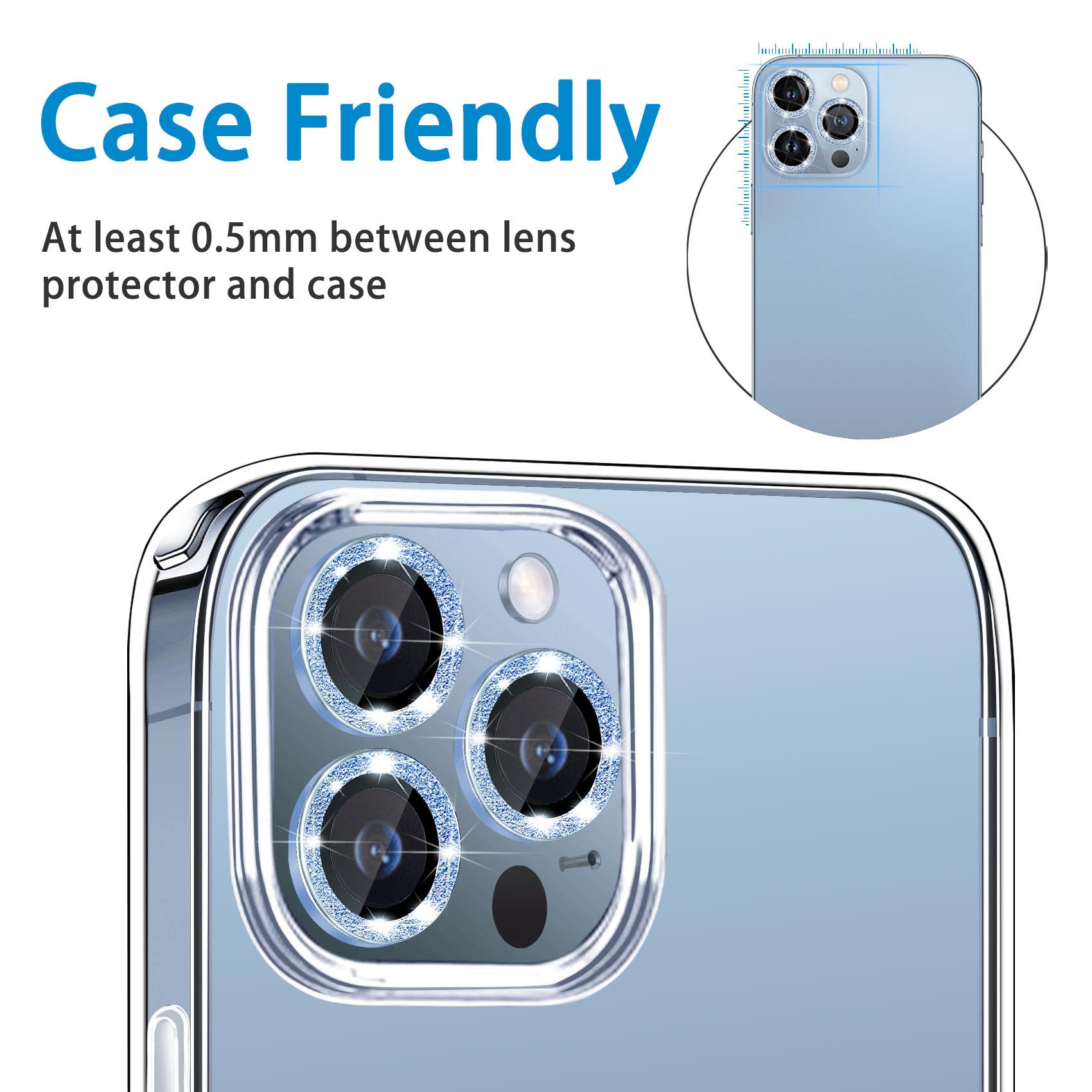 Hsefo Compatible With Iphone 13 Pro For 13 Pro Max Camera Lens Protector, Bling Glitter 9H Tempered Glass Lens Cover Anti Scratc