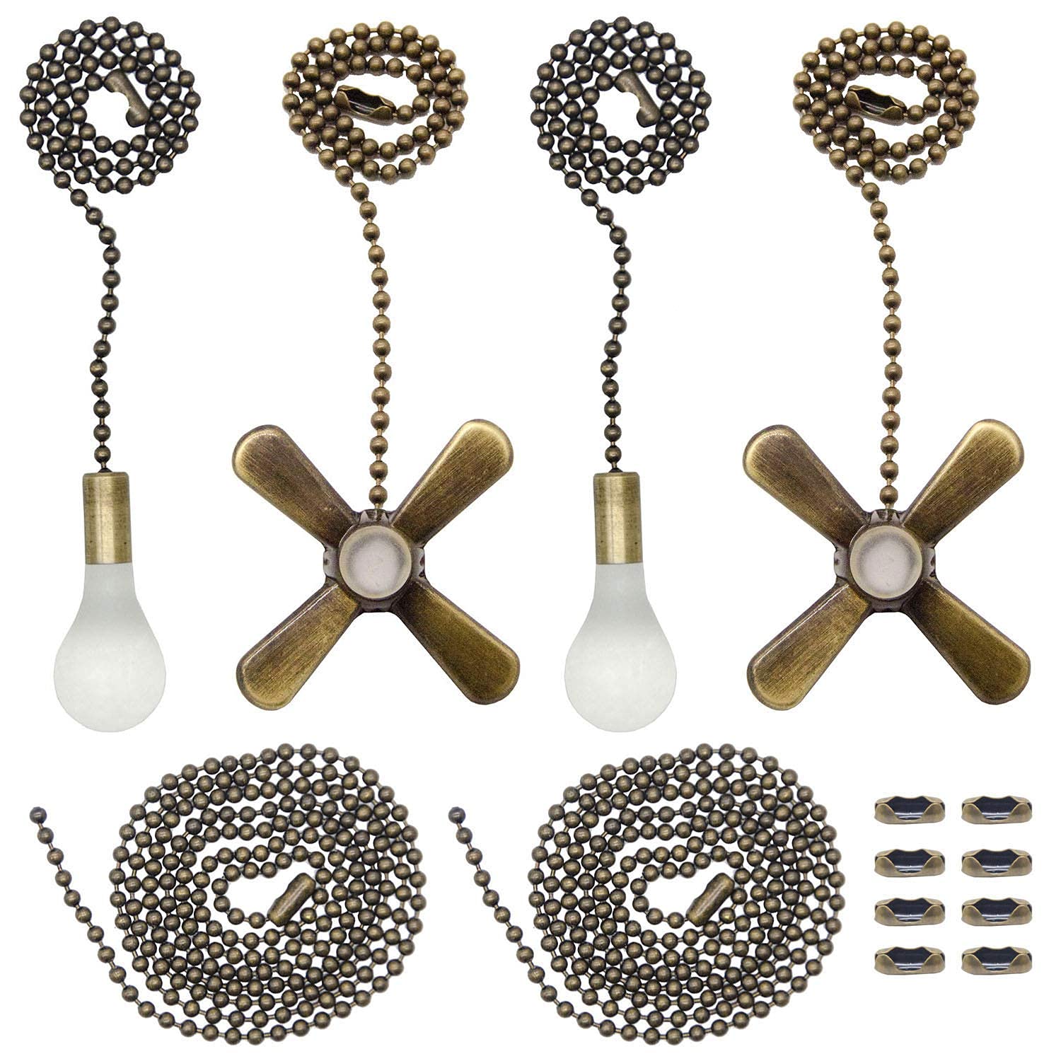 Iceyyyy Bronze Ceiling Fan Pull Chain Set Including 4Pcs Beaded Ball Fan Pull Chain Pendant, Extra 8Pcs Beaded And Pull Loop Con