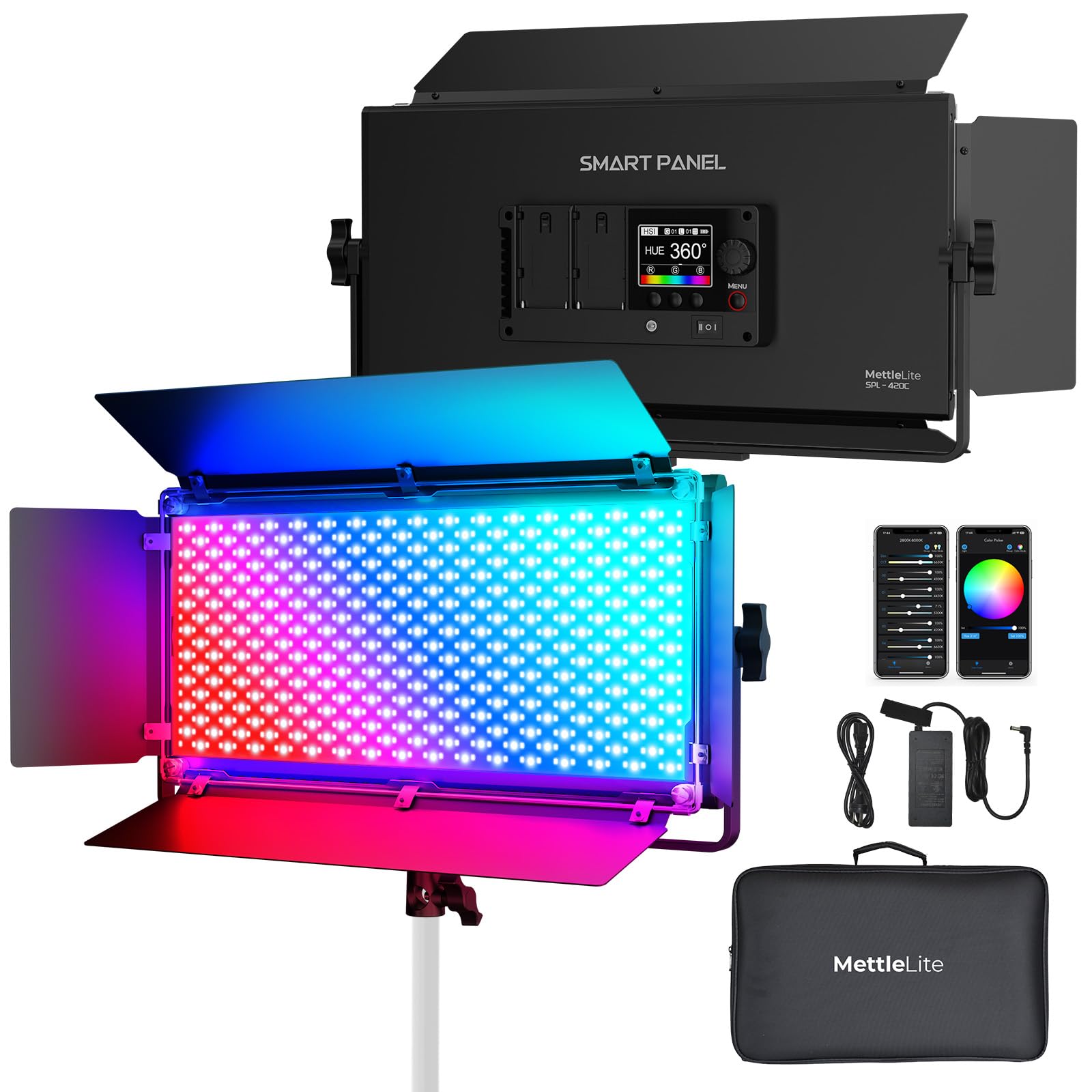 Mettlelite Spl420C Rgb Led Video Light With App Control, 360 Full Color Rgb Panel Light, 2800K 8000K, Cri/Tlci 97+, 10 Scenes, P