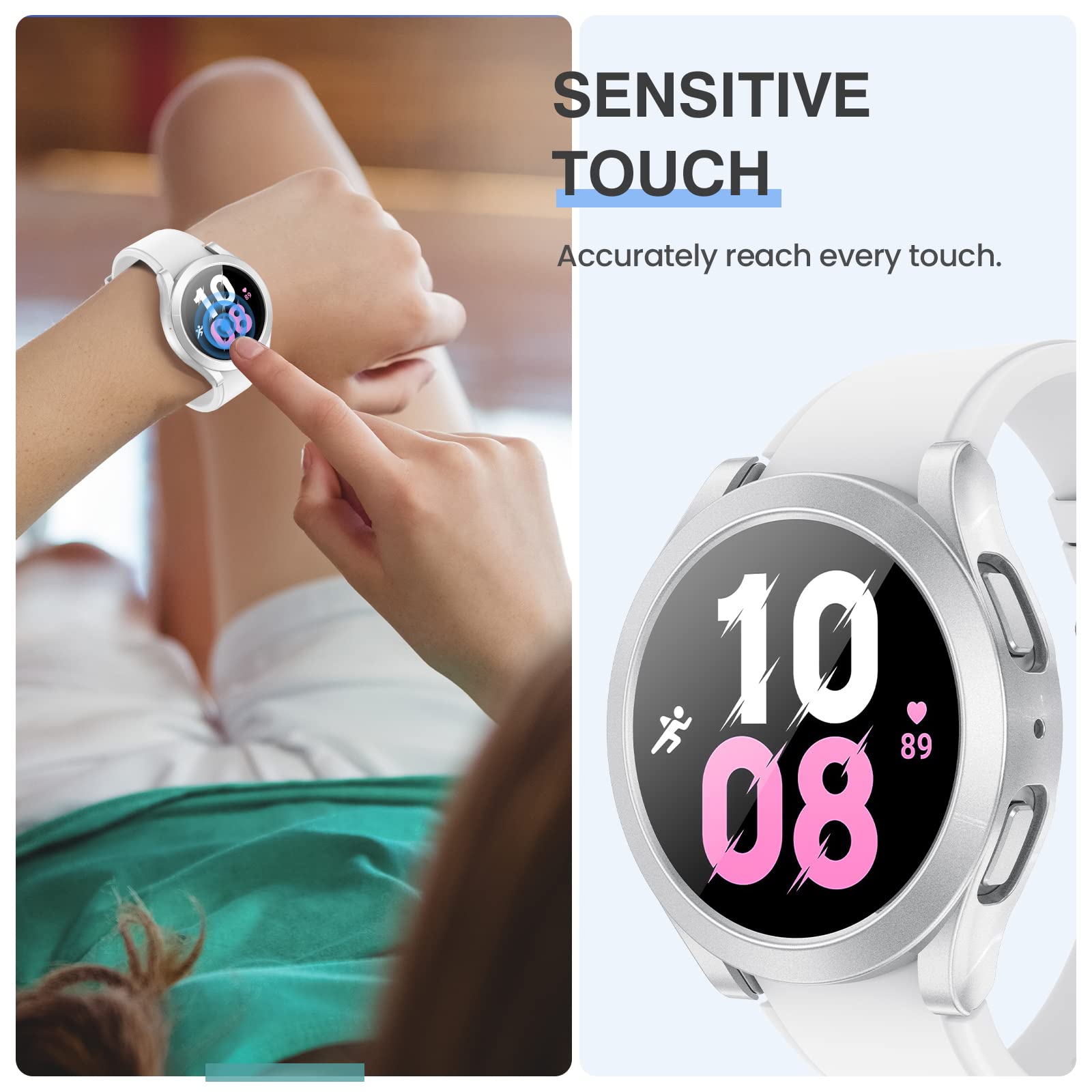 Tensea [2Pack For Samsung Galaxy Watch Fe 2024/5 2022/4 2021 Screen Protector Case 40Mm Accessories, Protective Face Cover For 4