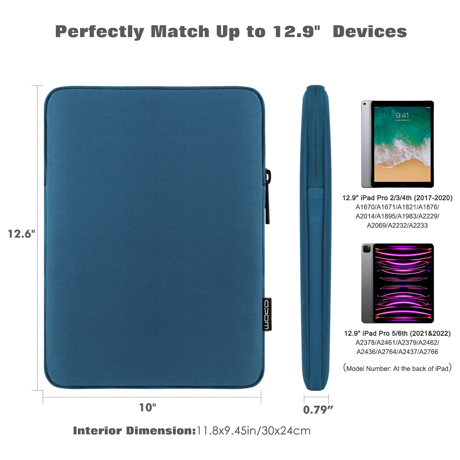 Moko 13 Inch Tablet Sleeve Fits 13Inch Ipad Air M3 2025, Ipad Pro M4/Air M2 2024, Ipad Pro 12.9, Galaxy Tab S8+/S9+ 12.4, Polyes