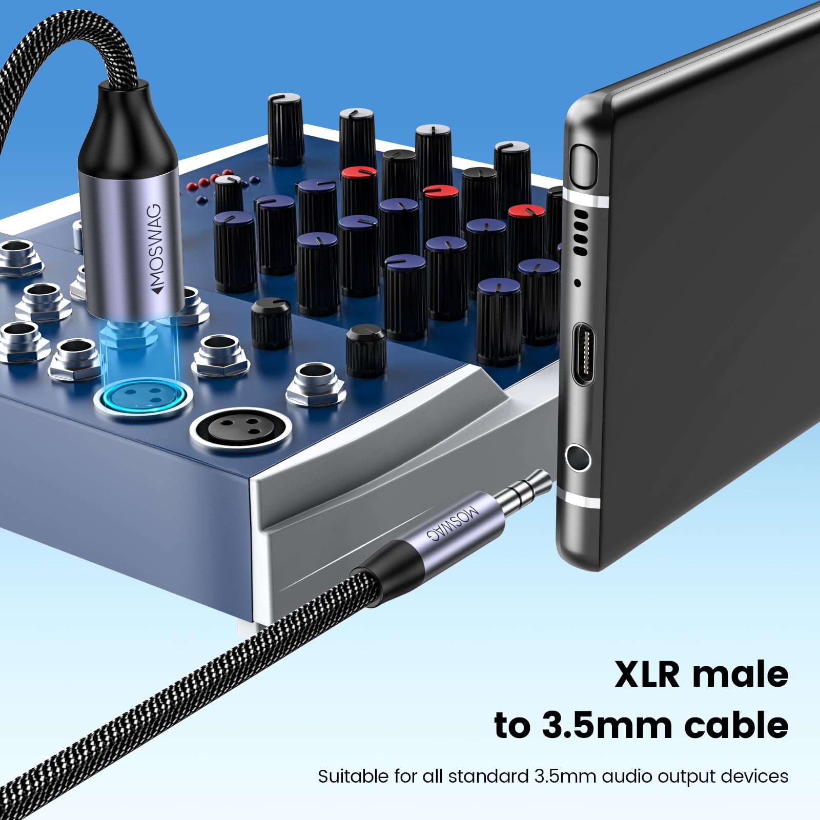 Moswag 3.5Mm To Xlr Cable 6Ft, Xlr To 3.5Mm Micphone Cable, 1/8 Inch Mini Jack Stereo To Xlr Male Unbalanced Aux Micphone Cable