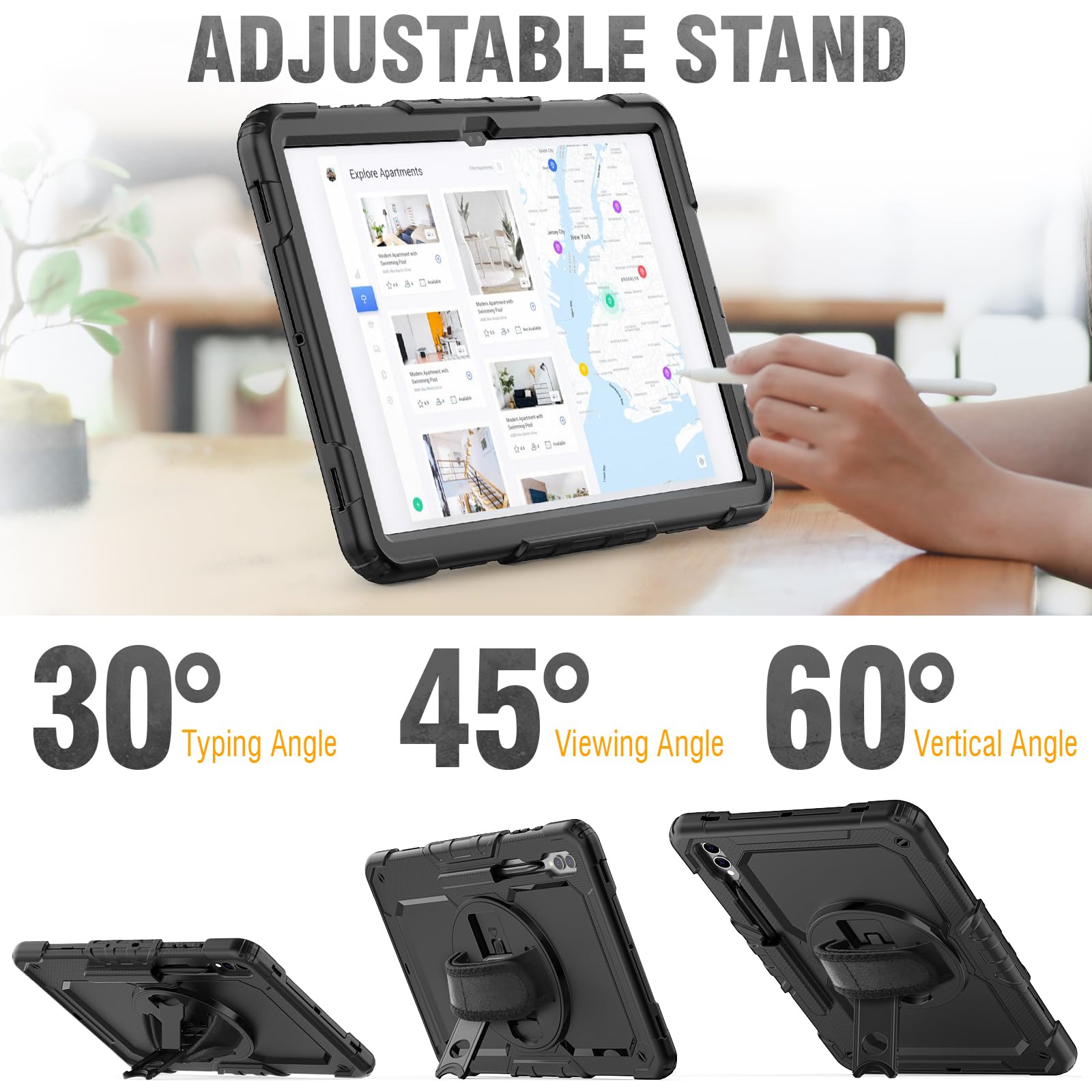 Hxcaseac Shockproof For Galaxy Tab S7 Fe 5G Case 12.4 Inch With Screen Protector/S Pen Holder / 360 Degree Rotating Strap Stand,
