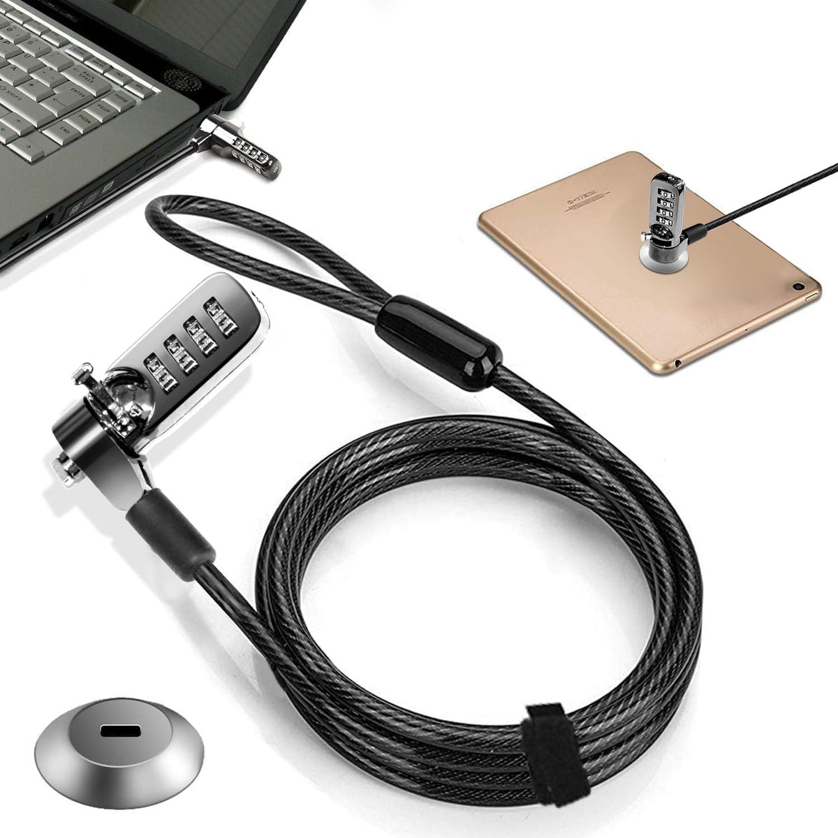 Computer Laptop Cable Lock  Slot Plate 6.23Ft Cable  Security Computer Combination Lock  4 Digital Password Protection Cable  An