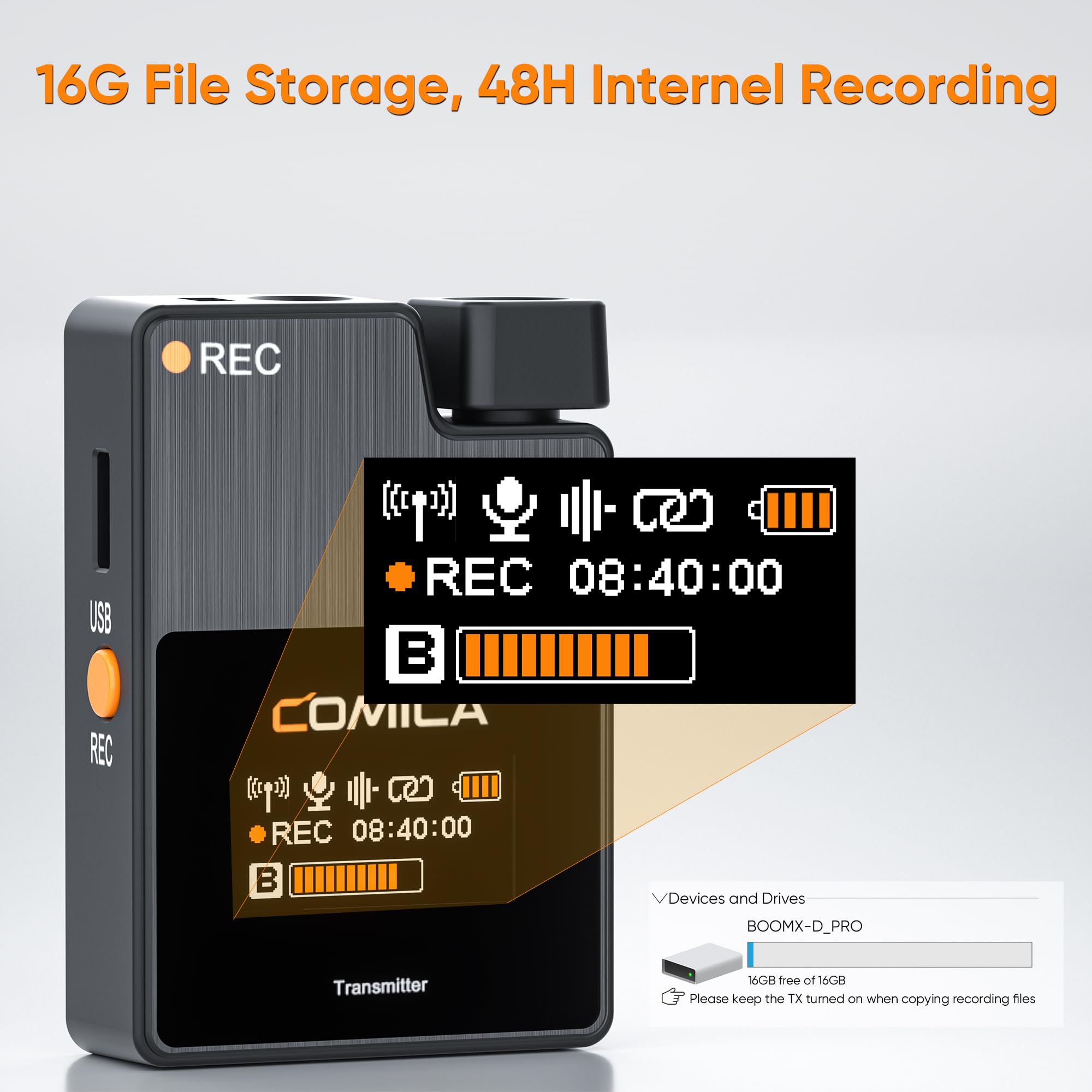 Comica Boomx-D2 Pro Wireless Lavalier Microphone, 16Gb Storage, Safety Audio Track, Noise Cancellation, 328 Range, Wireless Lav