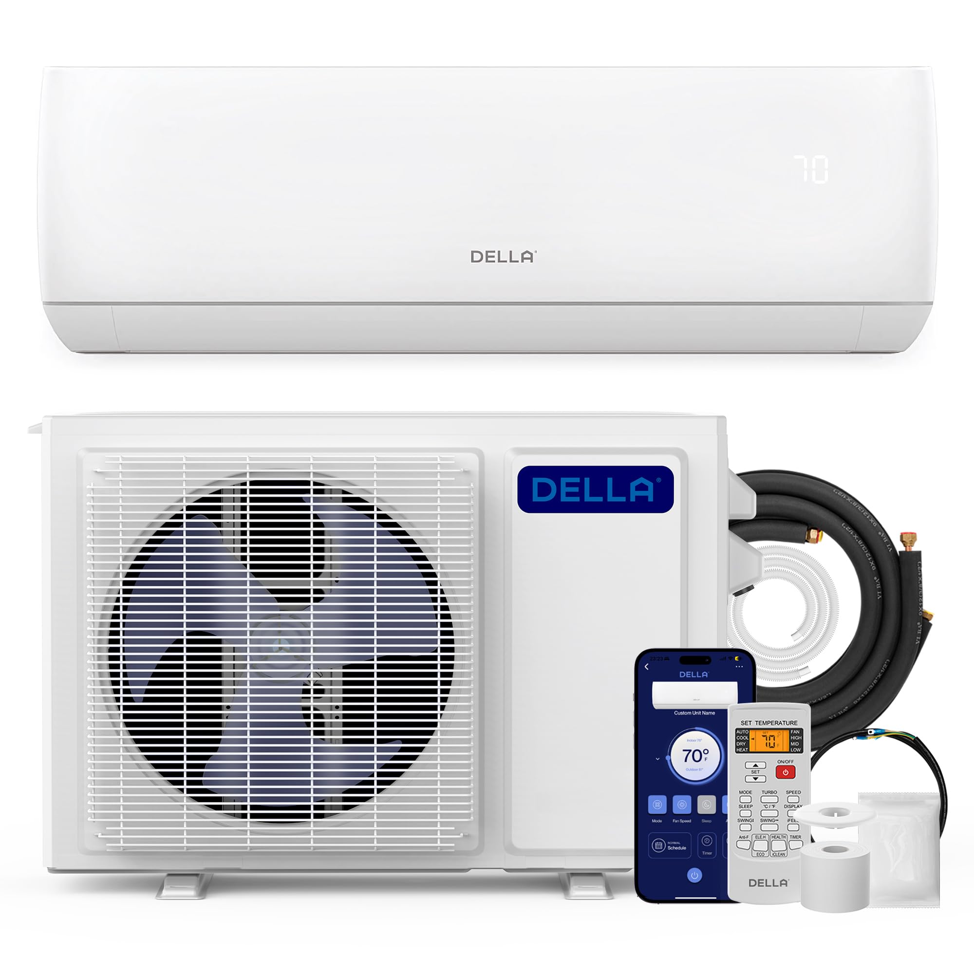 Della Motto Series Mini Split 17 Seer2 9000 Btu, Works With Alexa And Wifi,Cools Up To 450 Sq.Ft, 208V 230V Air Conditioner & He