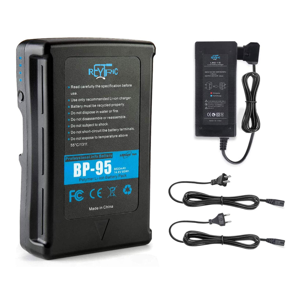 Reytric 95Wh(6600Mah) V Mount/V Lock Battery With D Tap Output Charger And D Tap Cable Compatible Video Camera Camcorder Broadca
