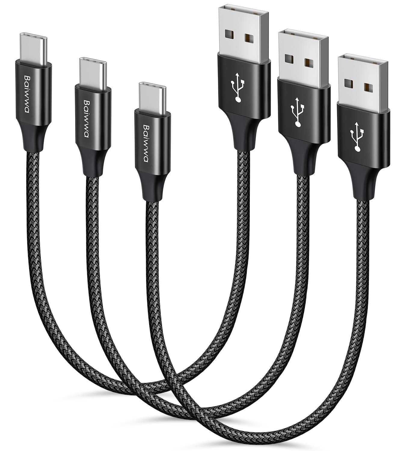 Baiwwa [3 Pack, 1Ft] Short Usb C Cable, 3.1A Fast Charging Cord Usb A To Type C Cable Braided Charger Compatible With Samsung Galaxy A10E A71 A51 A50 A41 A30 A20 A11 S10E S10 S9 S20 Plus Note 20 10 9