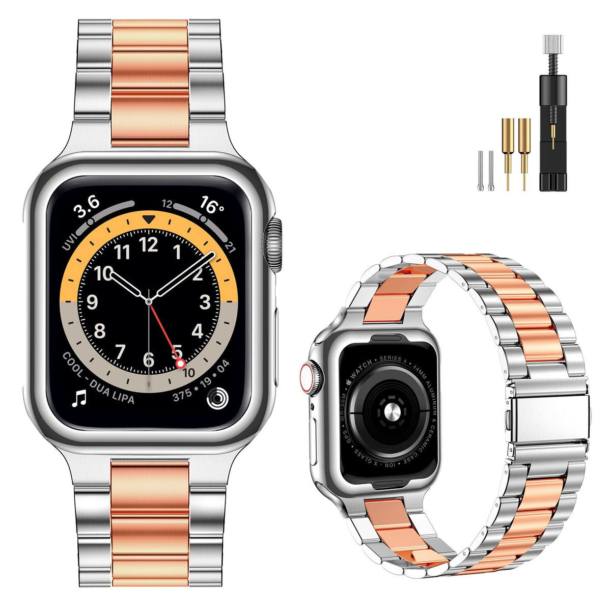 Miohhr Metal Band Compatible Apple Watch Band 45Mm 44Mm 42Mm, Solid Stainless Steel Strap For Men Iwatch Bands Series 8 7 6 5 4