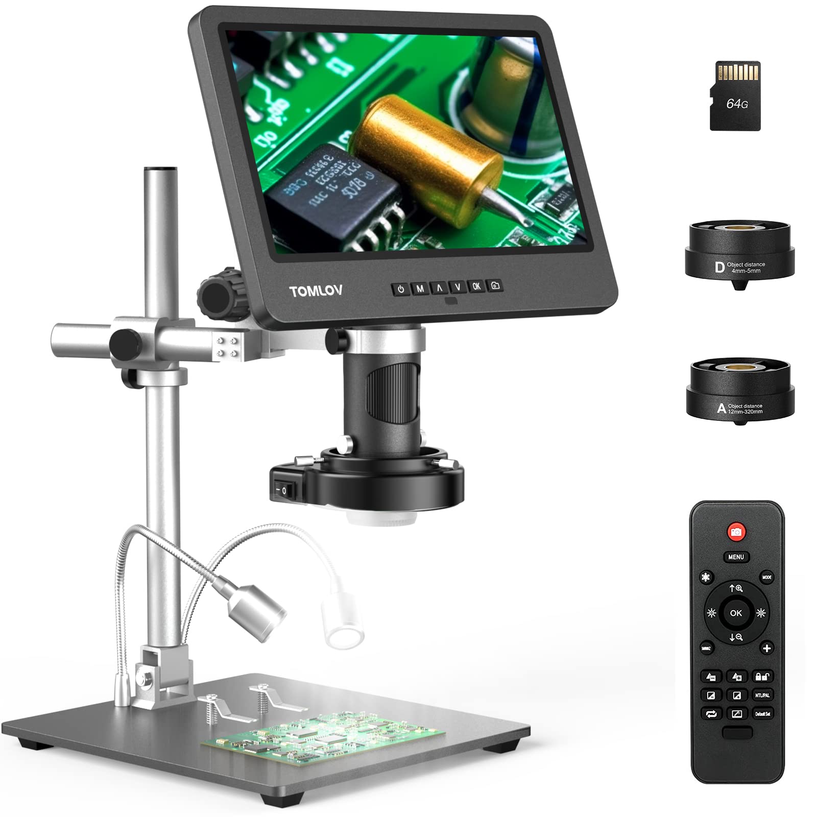 Tomlov Dm602 Pro 10.1'' Hdmi Digital Microscope 2000X, Pro Boom Arm Stand, Lcd Soldering Microscope With 3 Lens, Adults Microsco