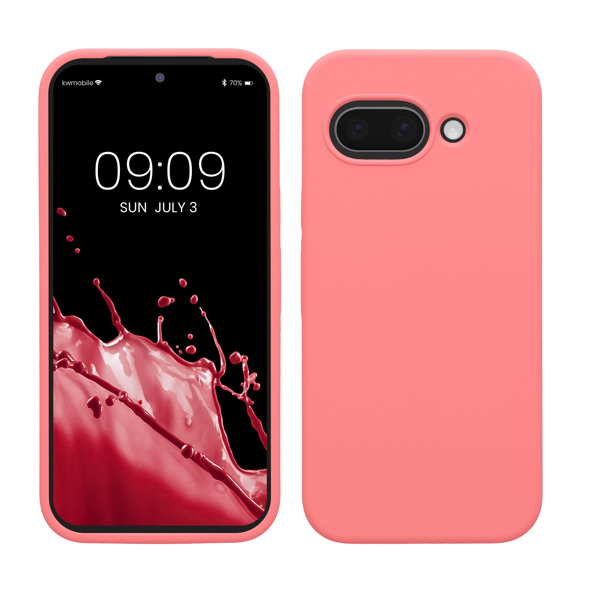 kwmobile Case Compatible with Google Pixel 9a Case - TPU Silicone Phone Cover with Soft Finish - Pastel Coral