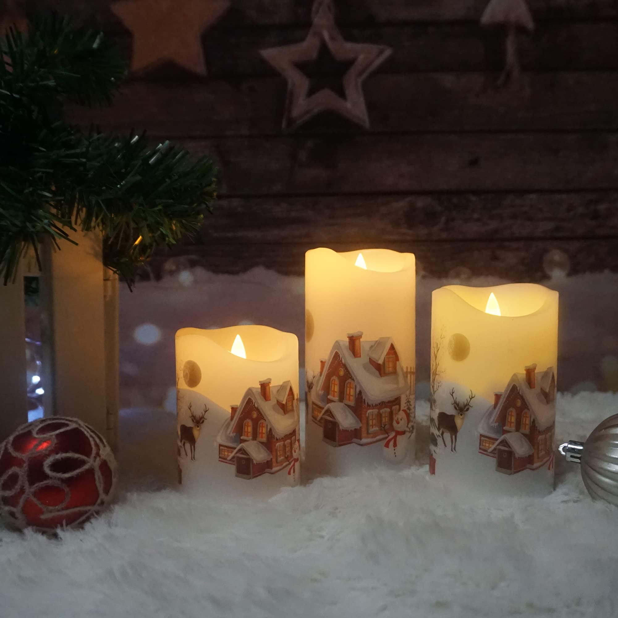 Candle Choice Christmas Flameless Candles With Remote Timer Real Wax Realistic Flickering Battery Operated Electric Led Pillars